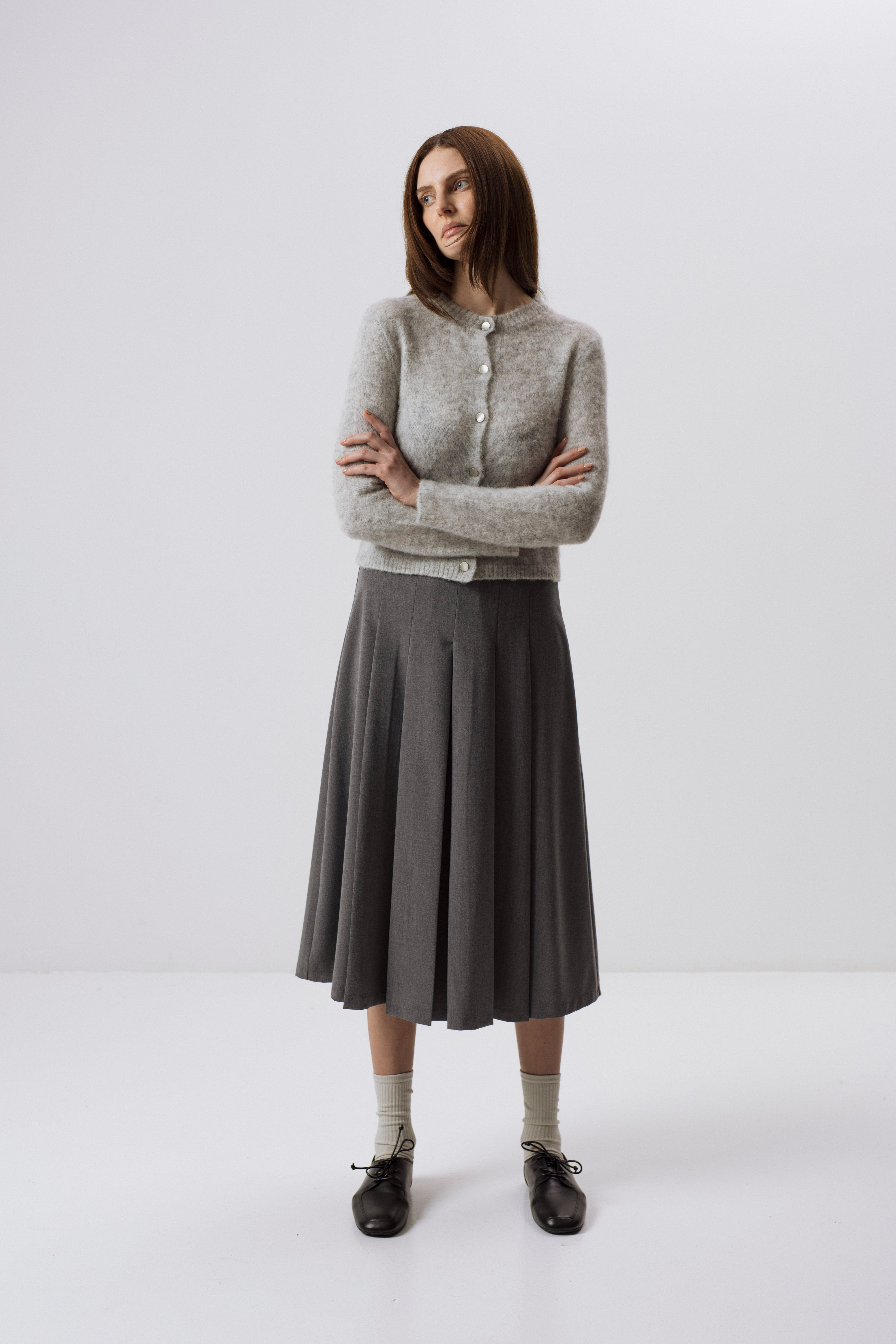 スカート VIAVANDA PLEATED MIDI SKIRT / GRAY GREY PLEATED MIDI SKIRT – InAvati