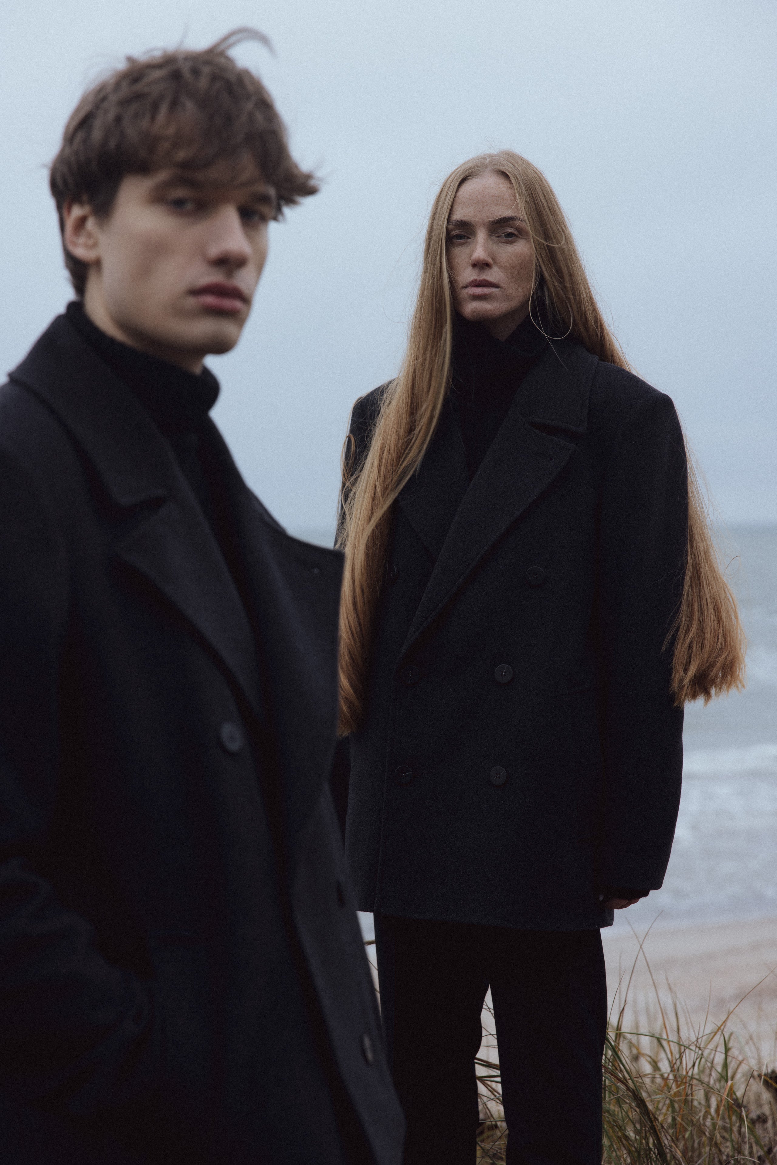 UNISEX ANTHRACITE DOUBLE-BREASTED WOOL COAT