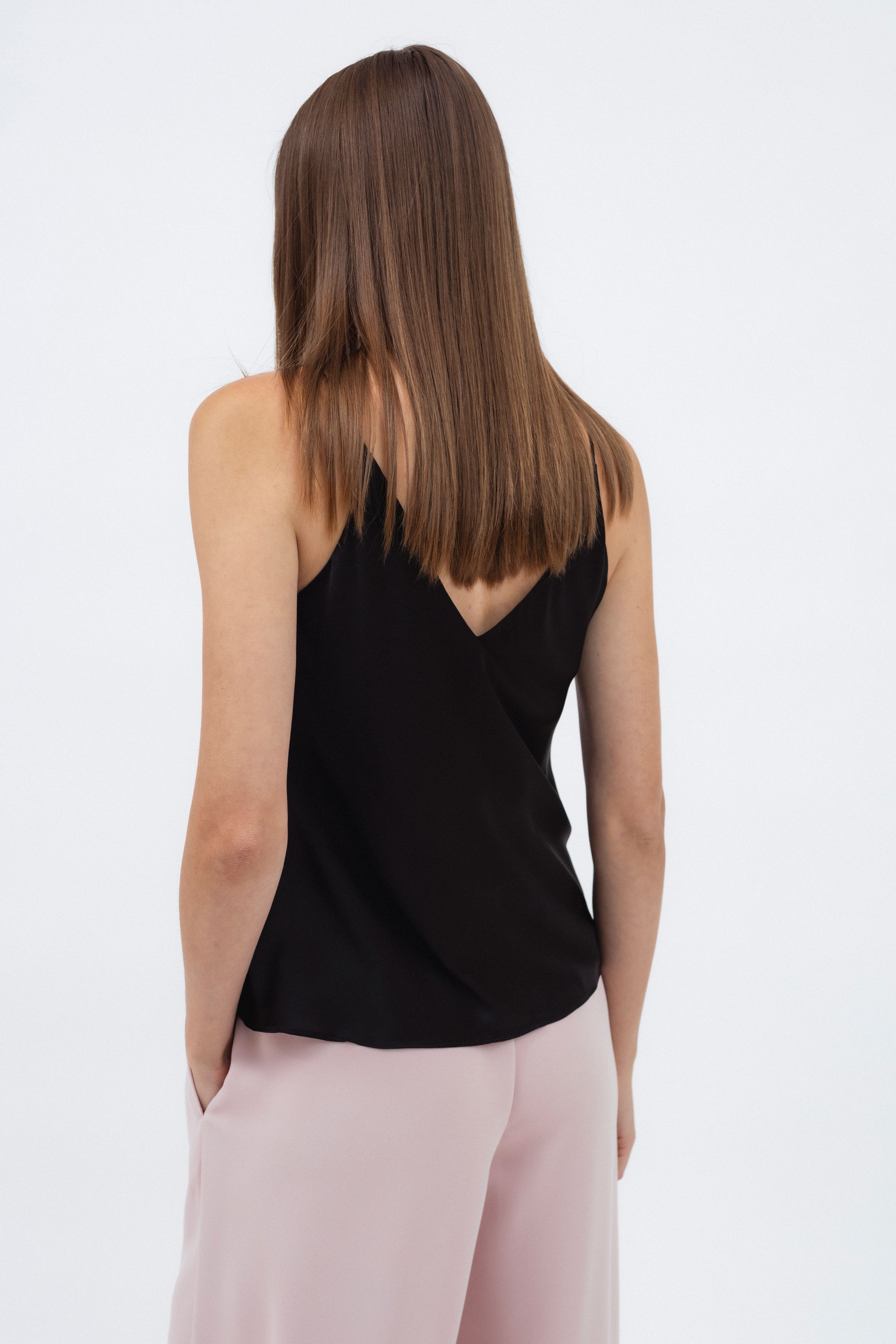 SLEEVELESS BLACK SILK BLOUSE