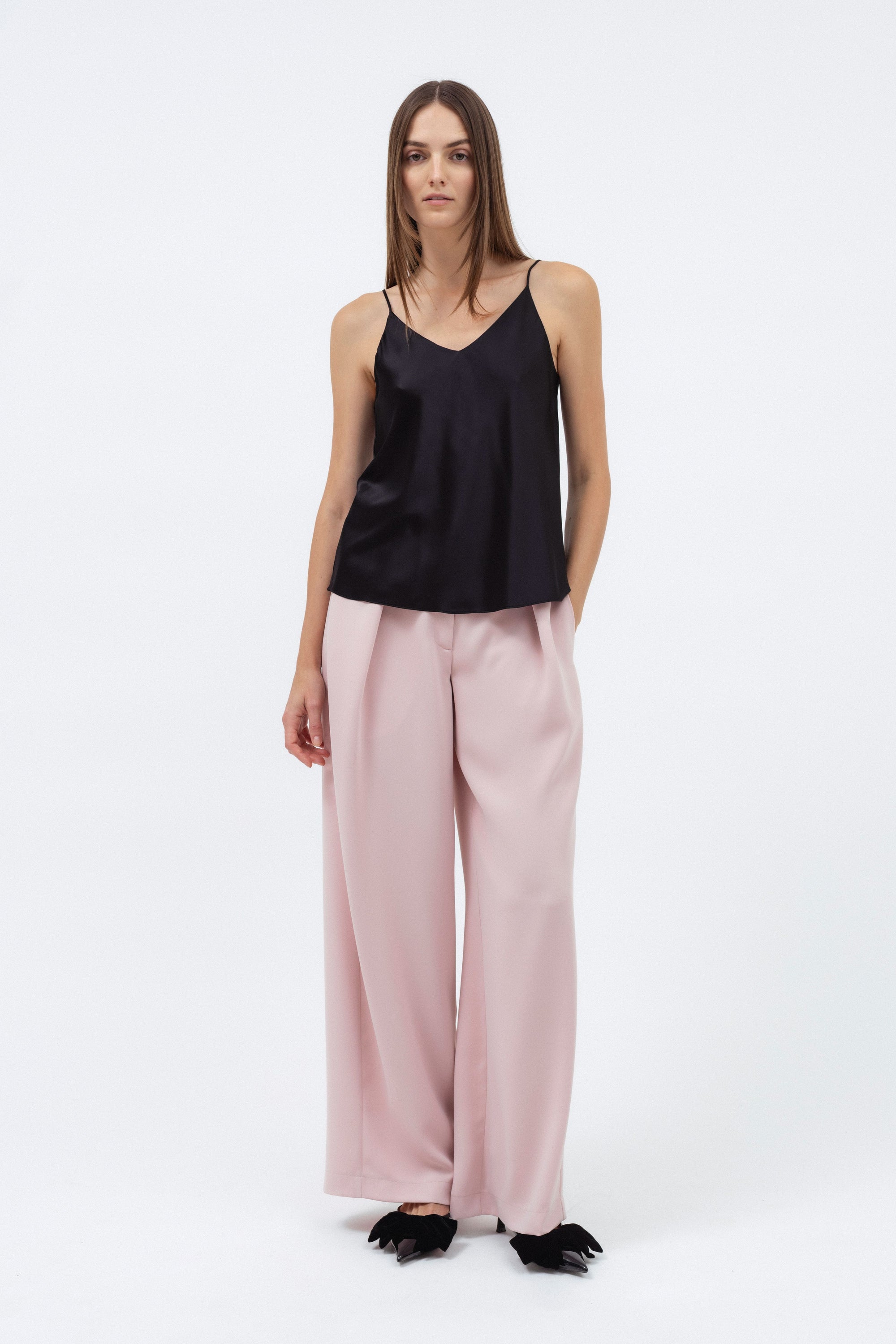 SLEEVELESS BLACK SILK BLOUSE