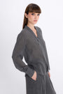V-NECK GREY BLOUSE WITH WOOL