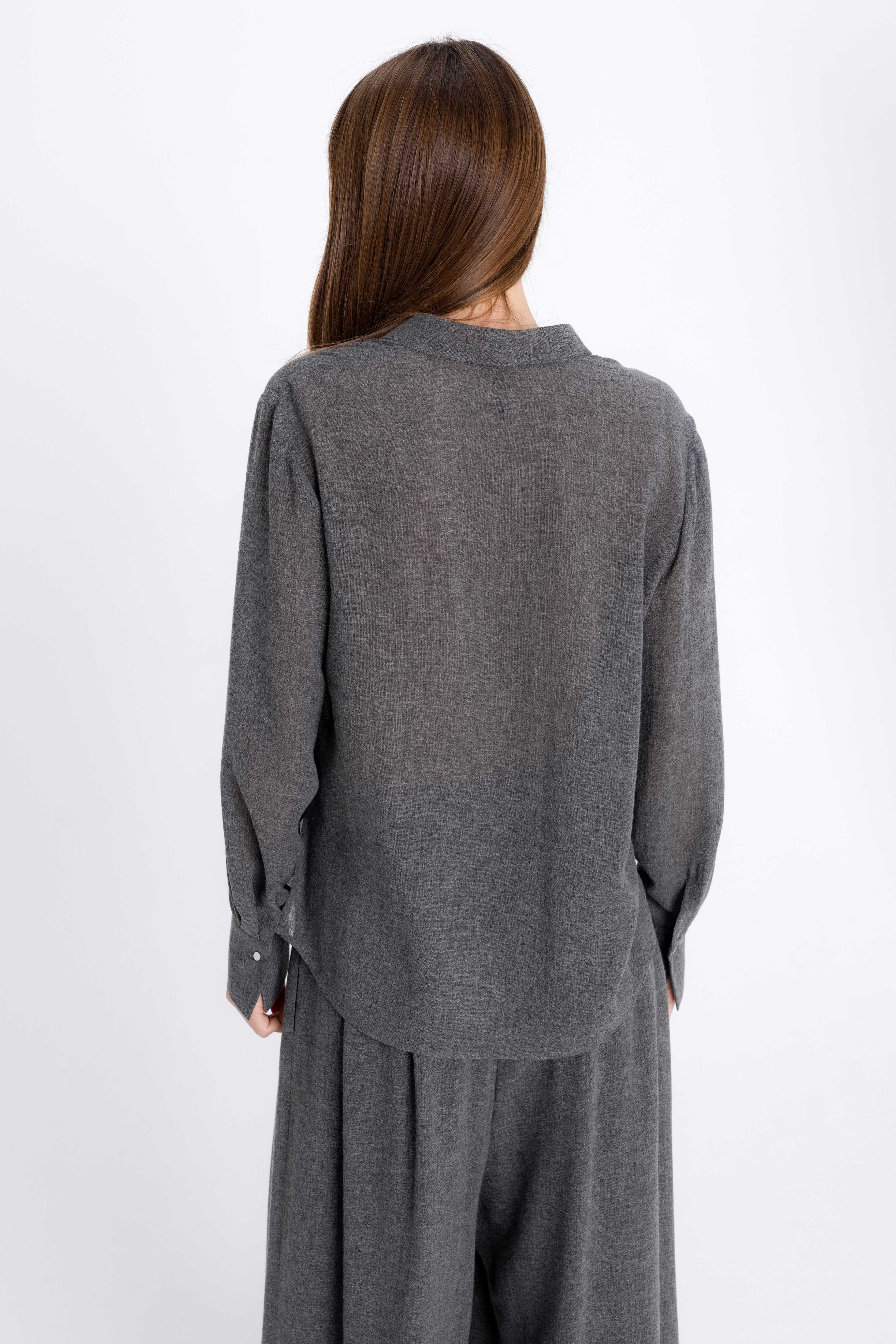 V-NECK GREY BLOUSE WITH WOOL