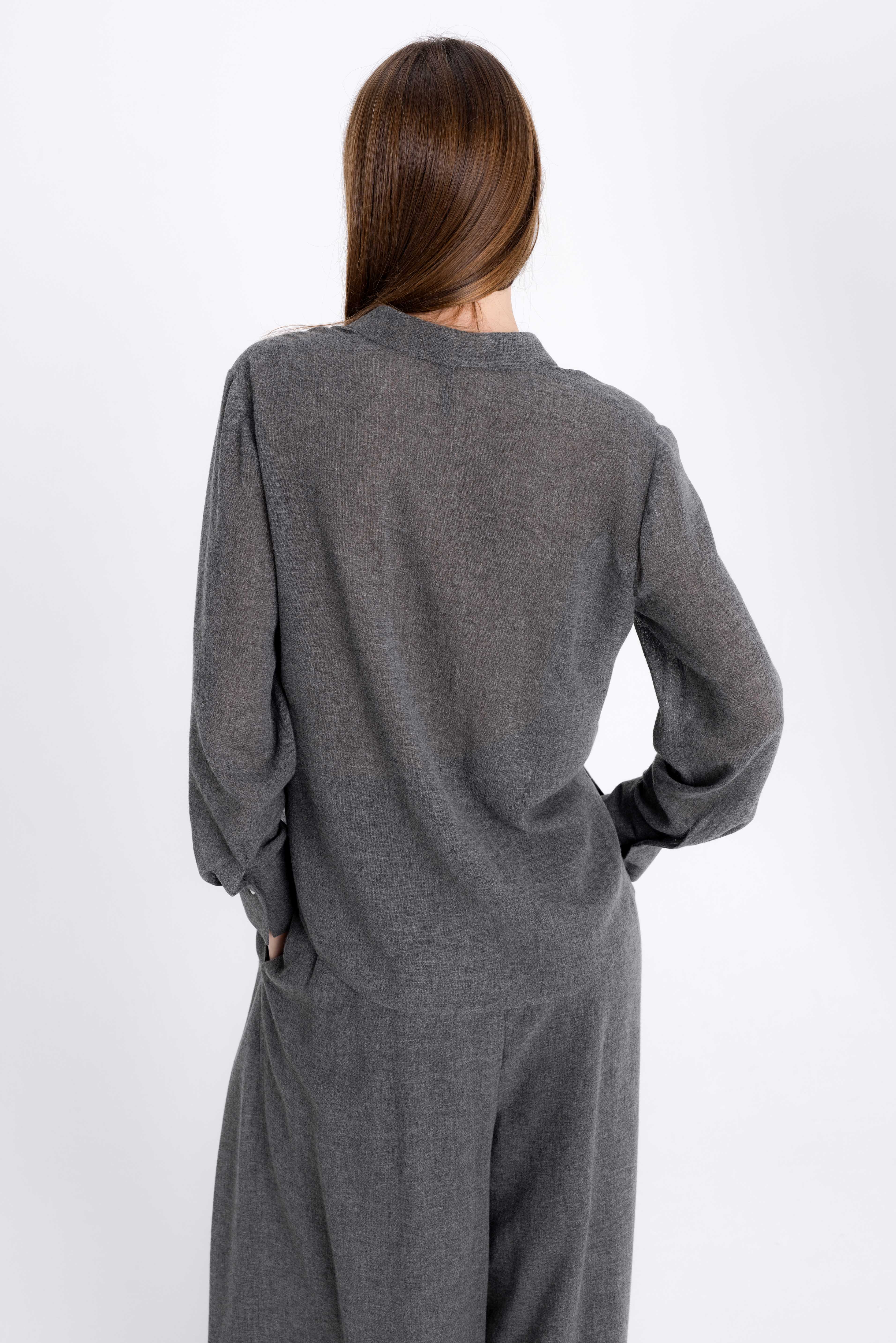 V-NECK GREY BLOUSE WITH WOOL