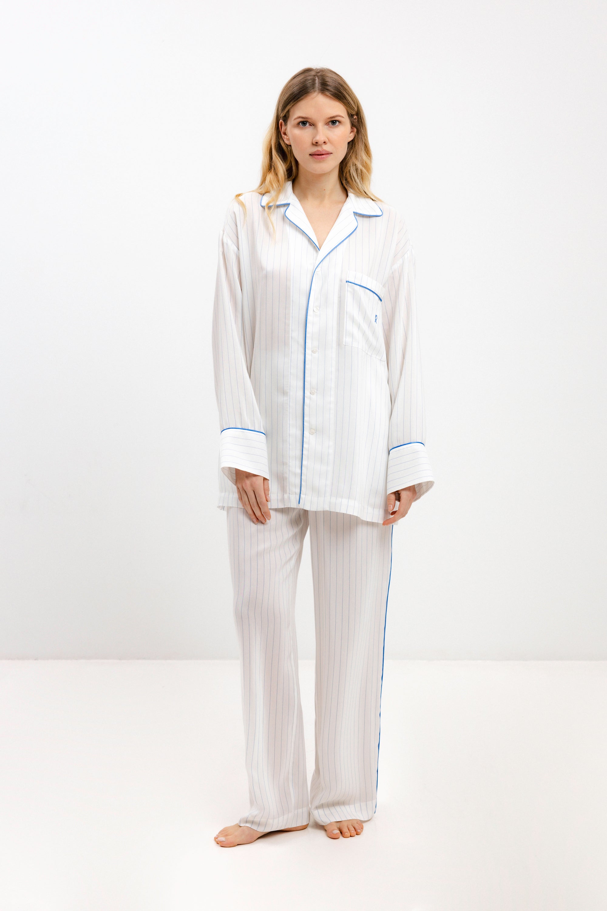 PYJAMA SHIRT WITH BLUE STRIPES AND LONG SLEEVES - UNISEX