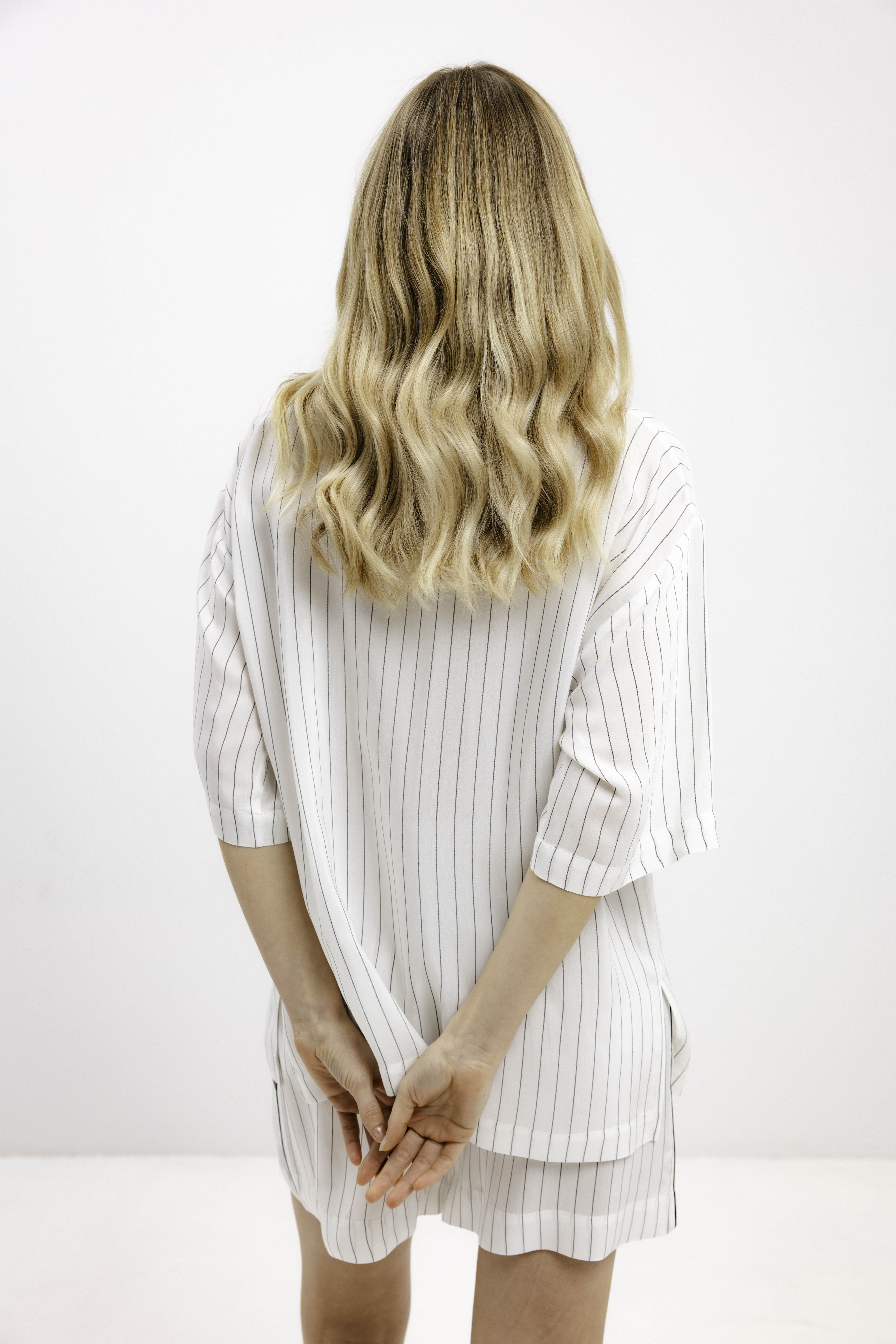 PYJAMA SHIRT WITH BLACK STRIPES AND SHORT SLEEVES - UNISEX