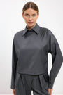 COLLARLESS GREY BLOUSE