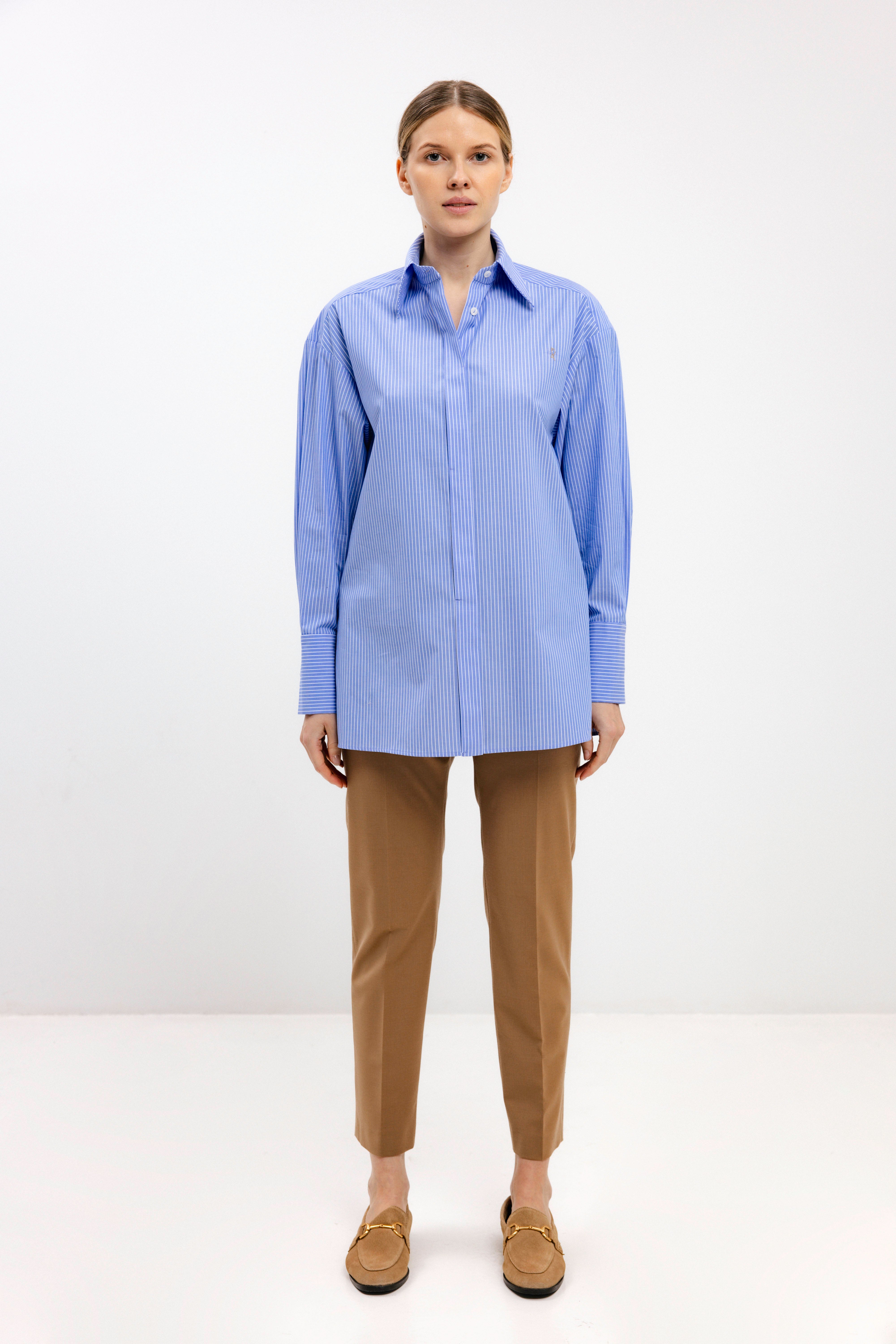 OVERSIZED LIGHT BLUE STRIPED COTTON SHIRT