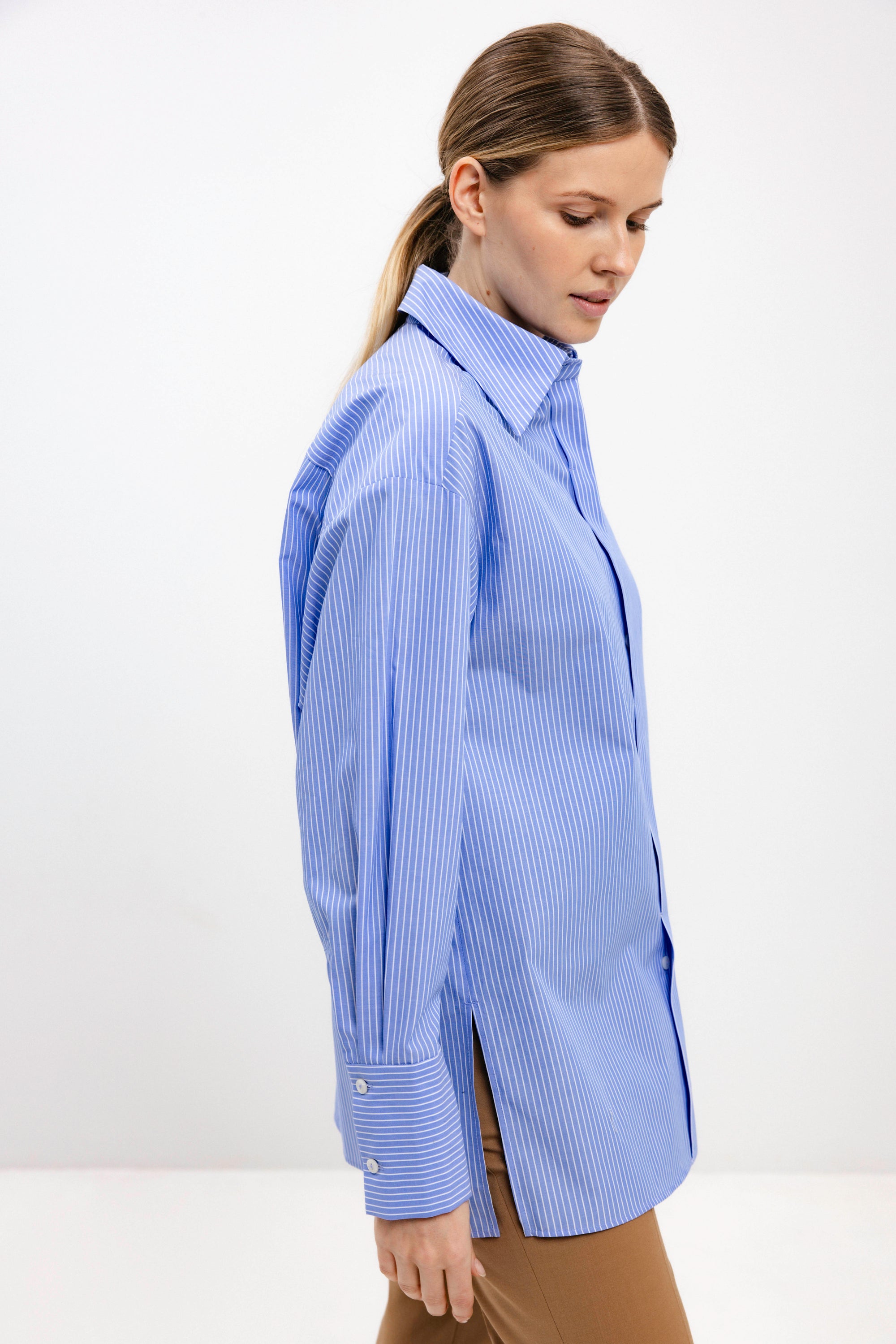 OVERSIZED LIGHT BLUE STRIPED COTTON SHIRT