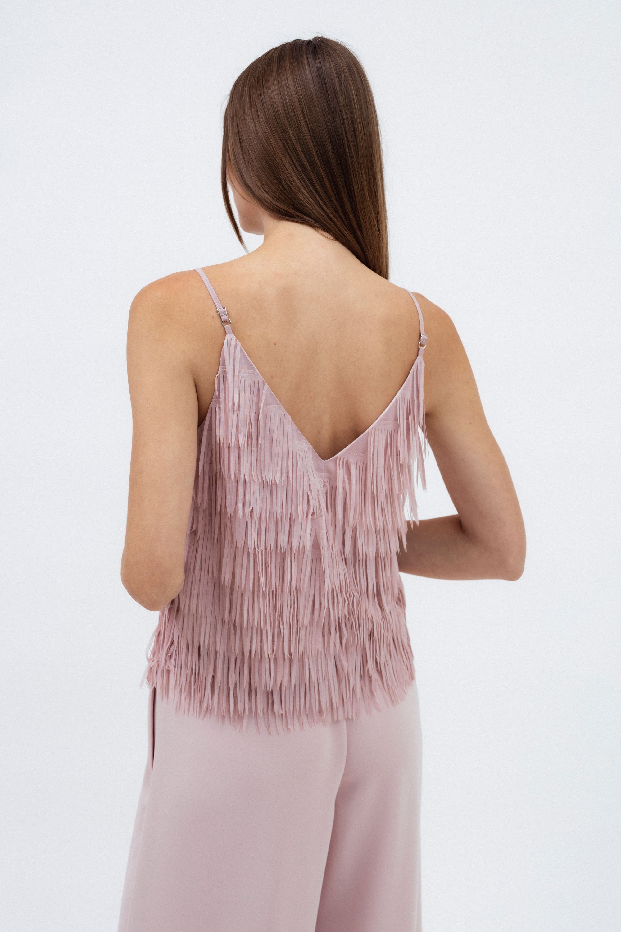 ROSE PINK FRINGED CAMISOLE TOP