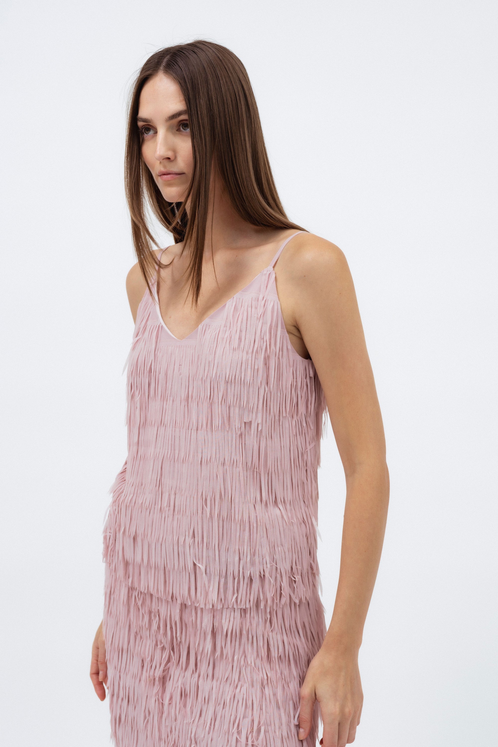 ROSE PINK FRINGED CAMISOLE TOP
