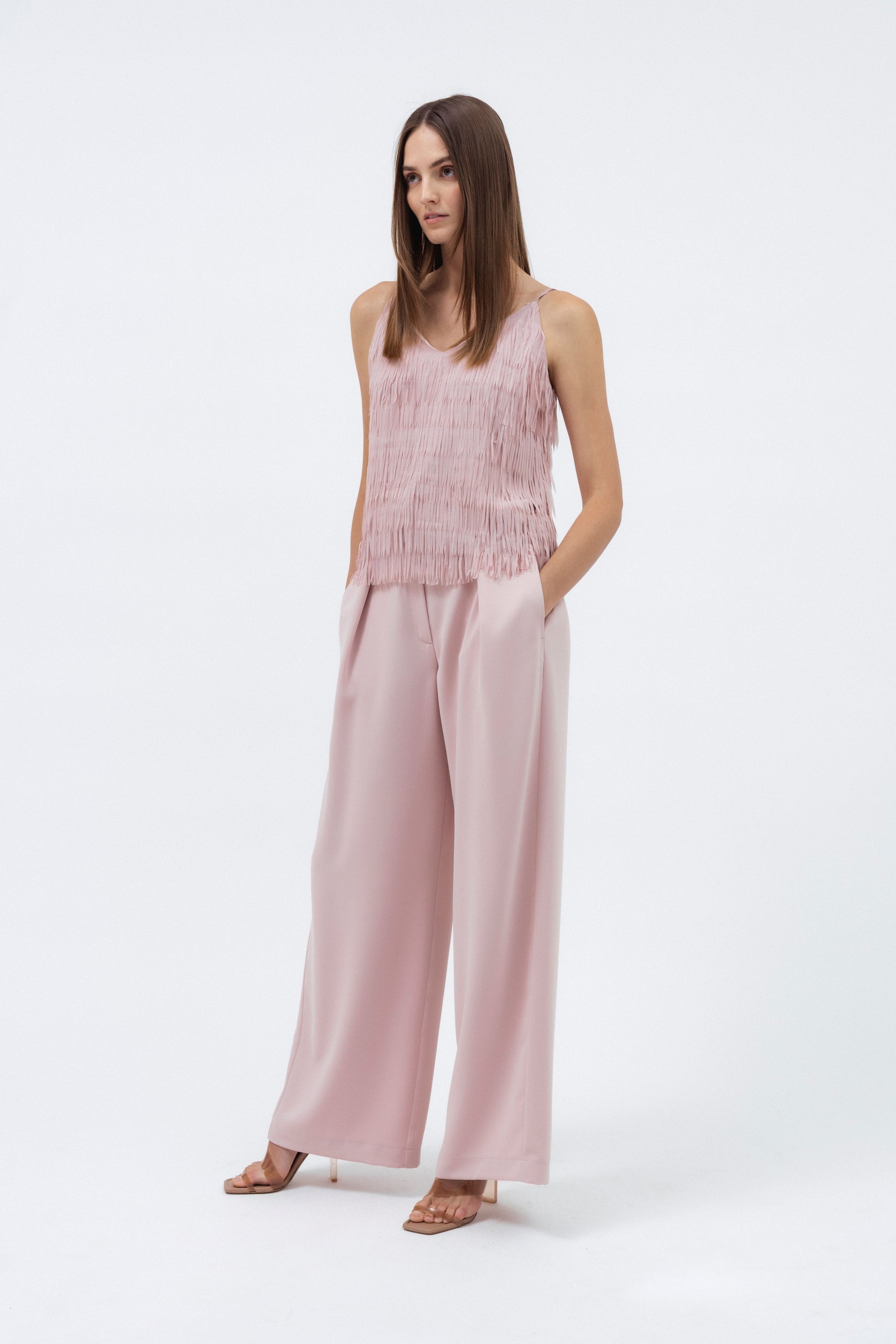 ROSE PINK FRINGED CAMISOLE TOP