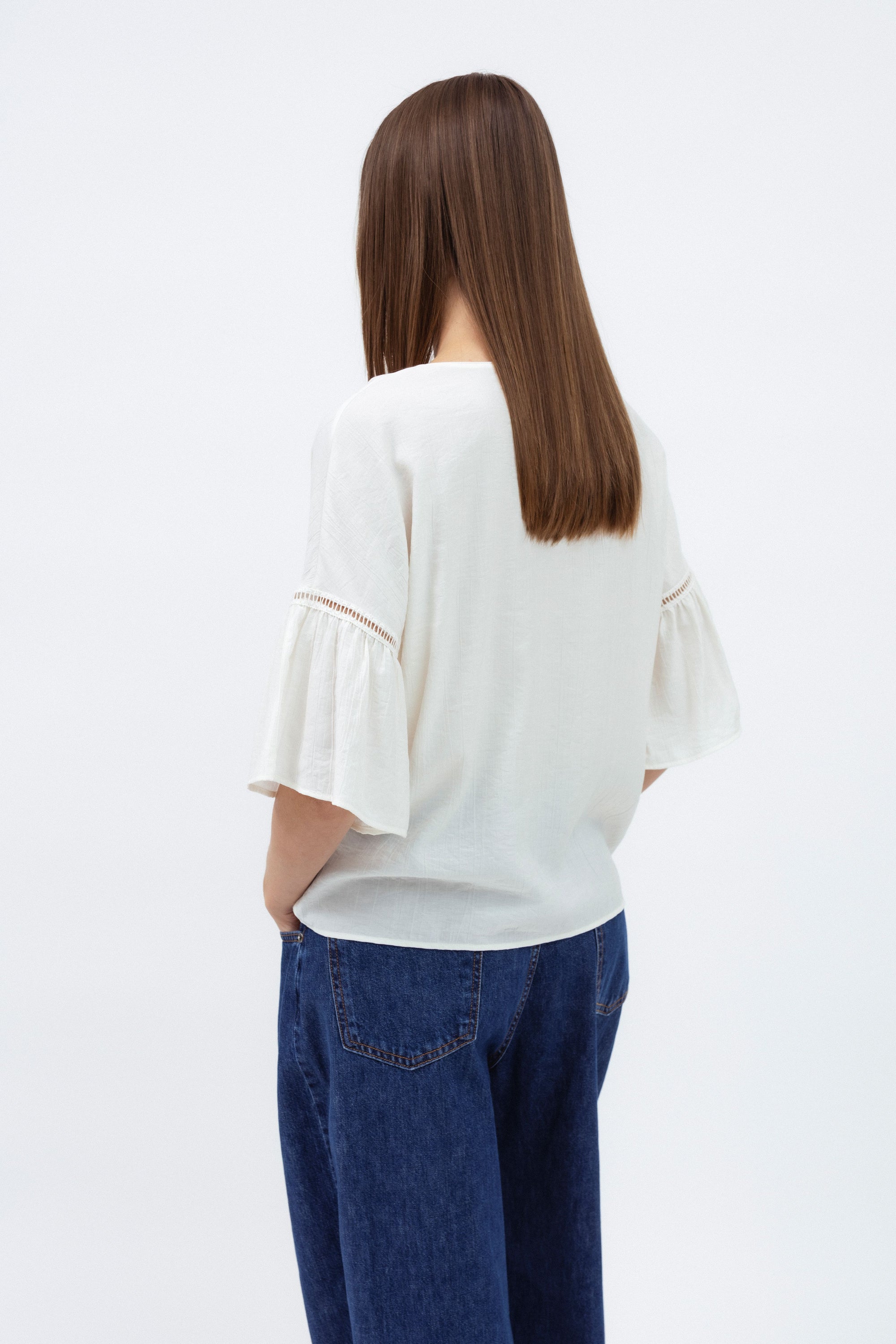 MILK BLOUSE WITH FLARED SLEEVES