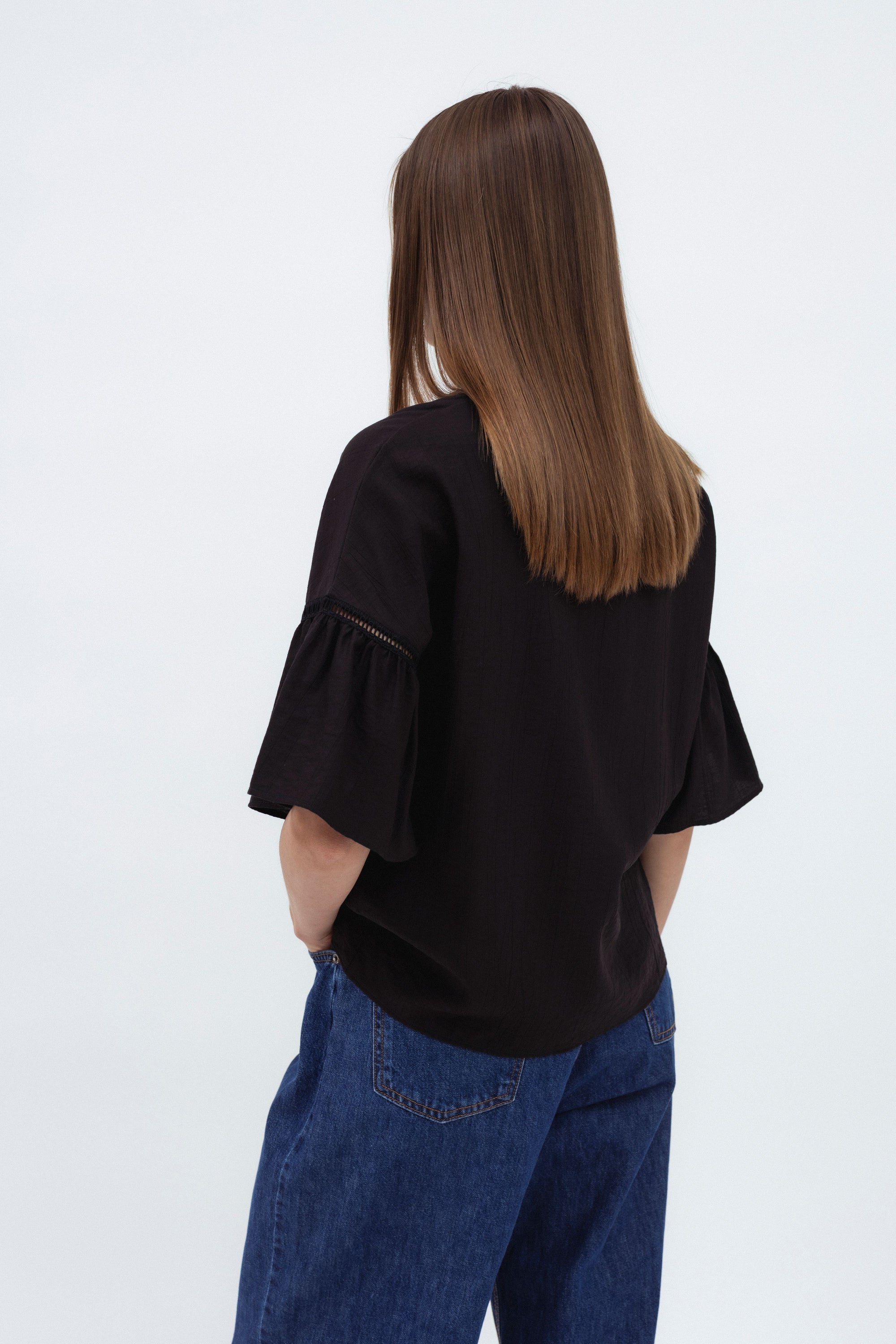 BLACK BLOUSE WITH FLARED SLEEVES