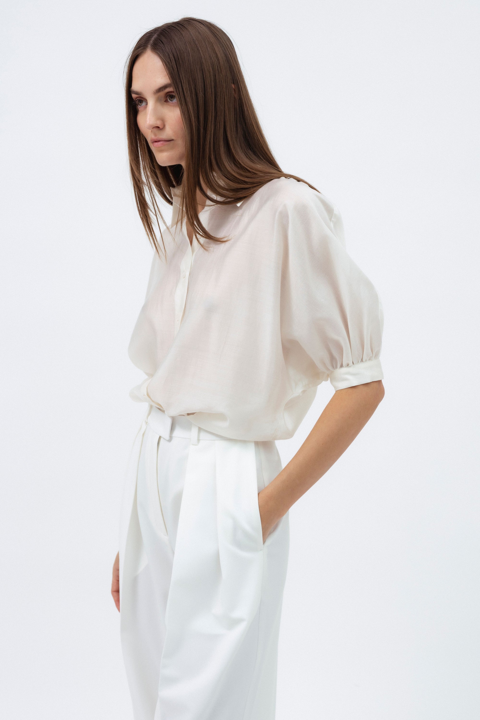OFF-WHITE SHIRT WITH SHORT PUFF SLEEVES
