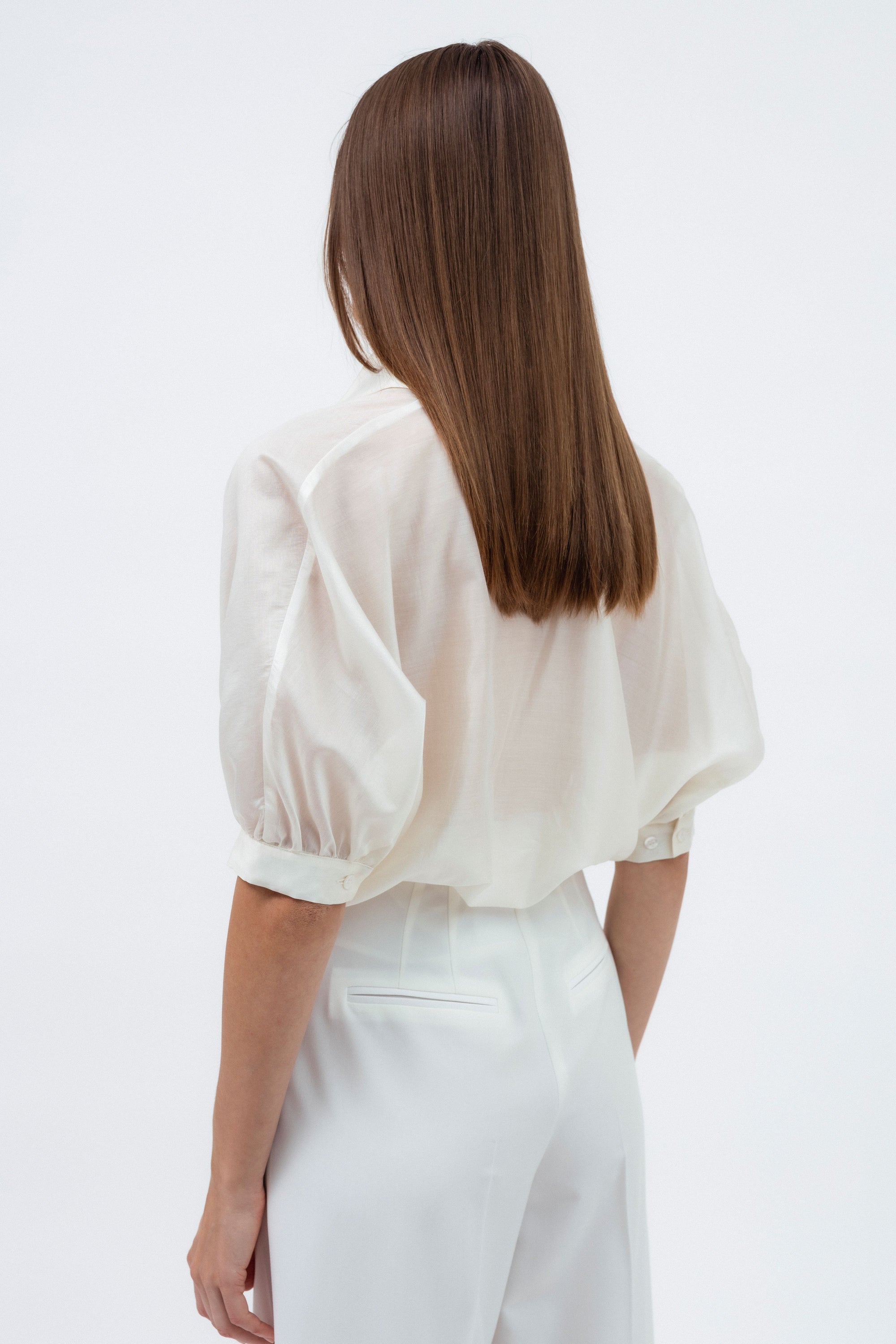 OFF-WHITE SHIRT WITH SHORT PUFF SLEEVES