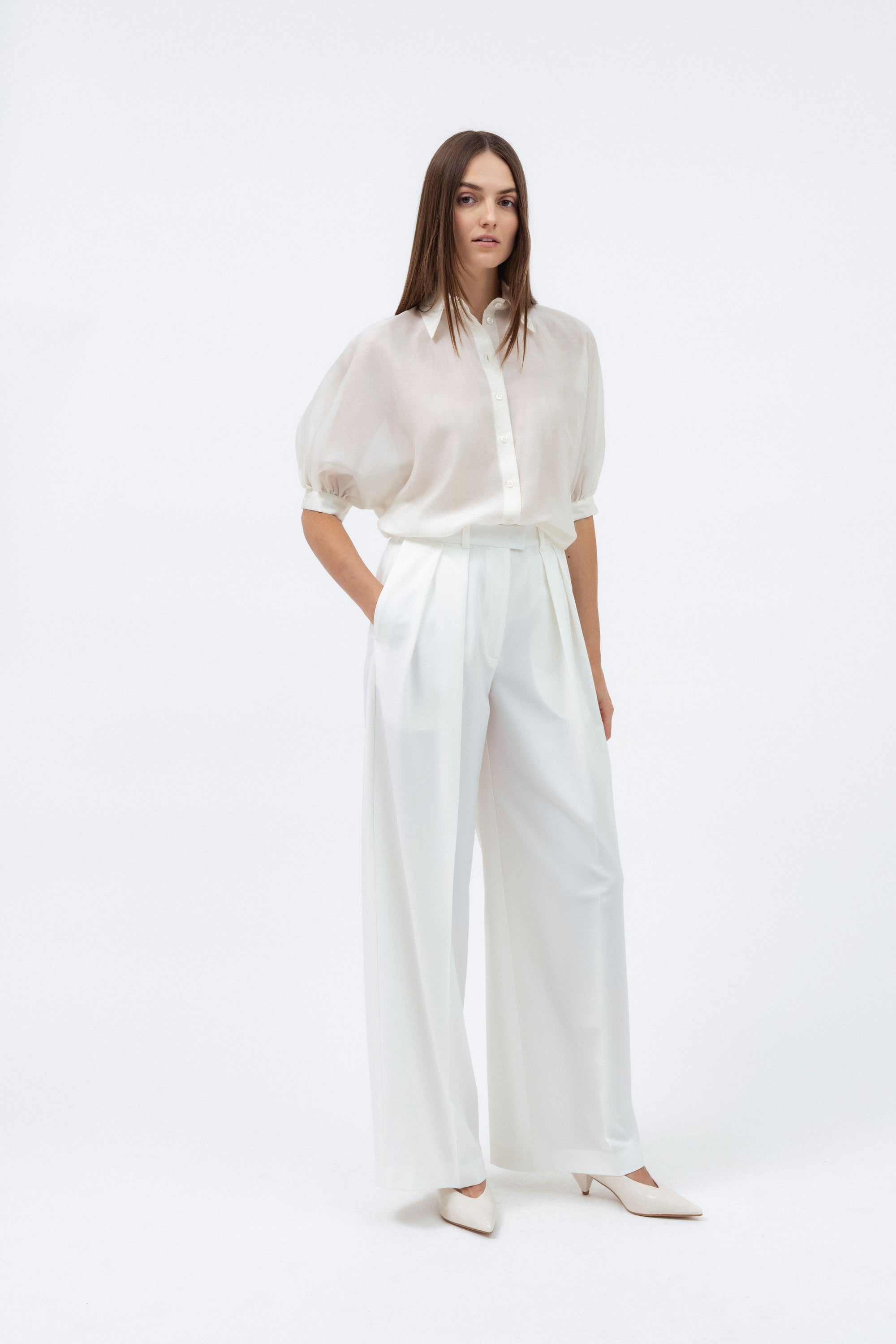 OFF-WHITE SHIRT WITH SHORT PUFF SLEEVES