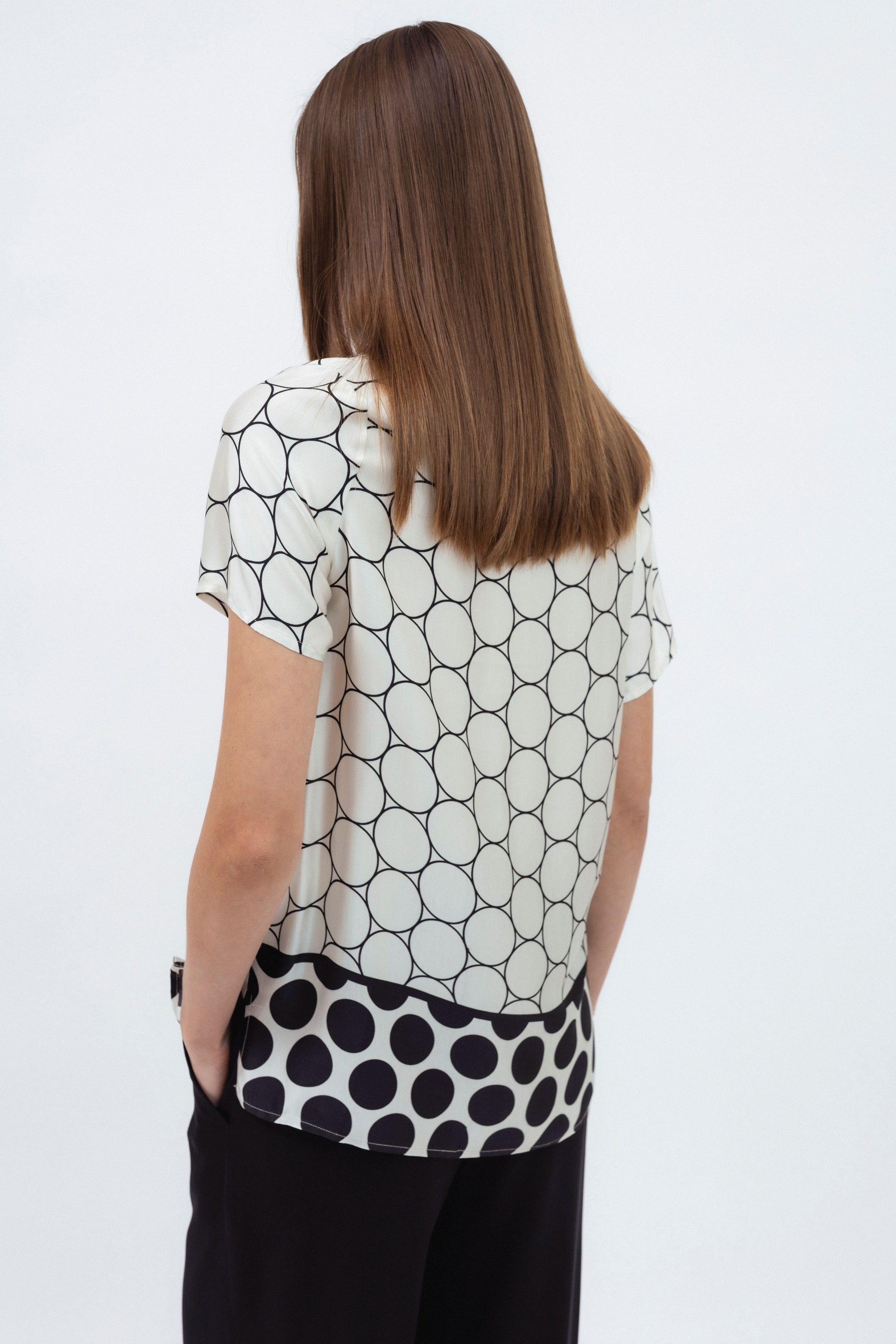 PRINTED BLOUSE WITH CONTRAST HEM