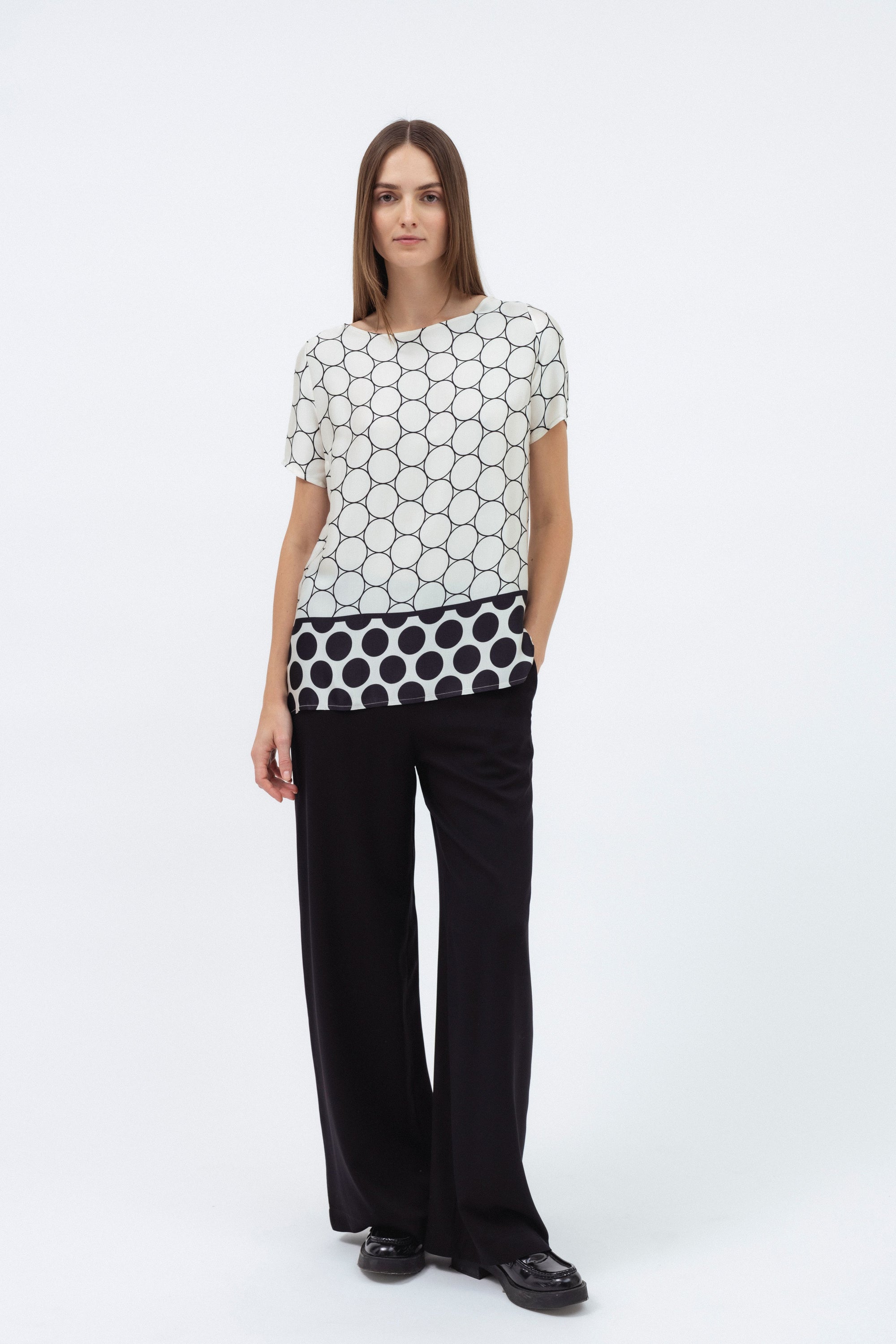 PRINTED BLOUSE WITH CONTRAST HEM