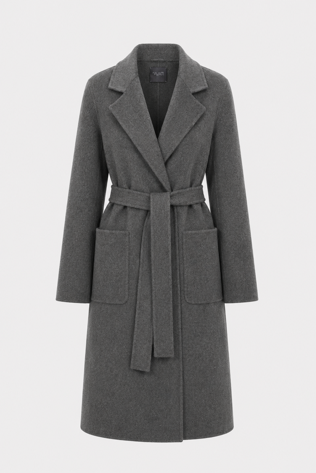 GREY DOUBLE-FACED WOOL BELTED COAT