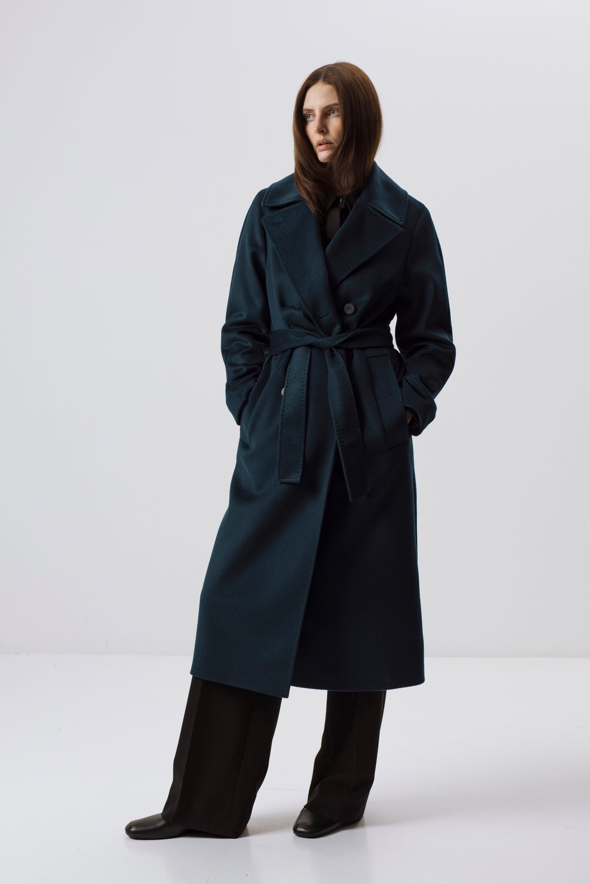 EMERALD DOUBLE-BREASTED BELTED COAT WITH WOOL