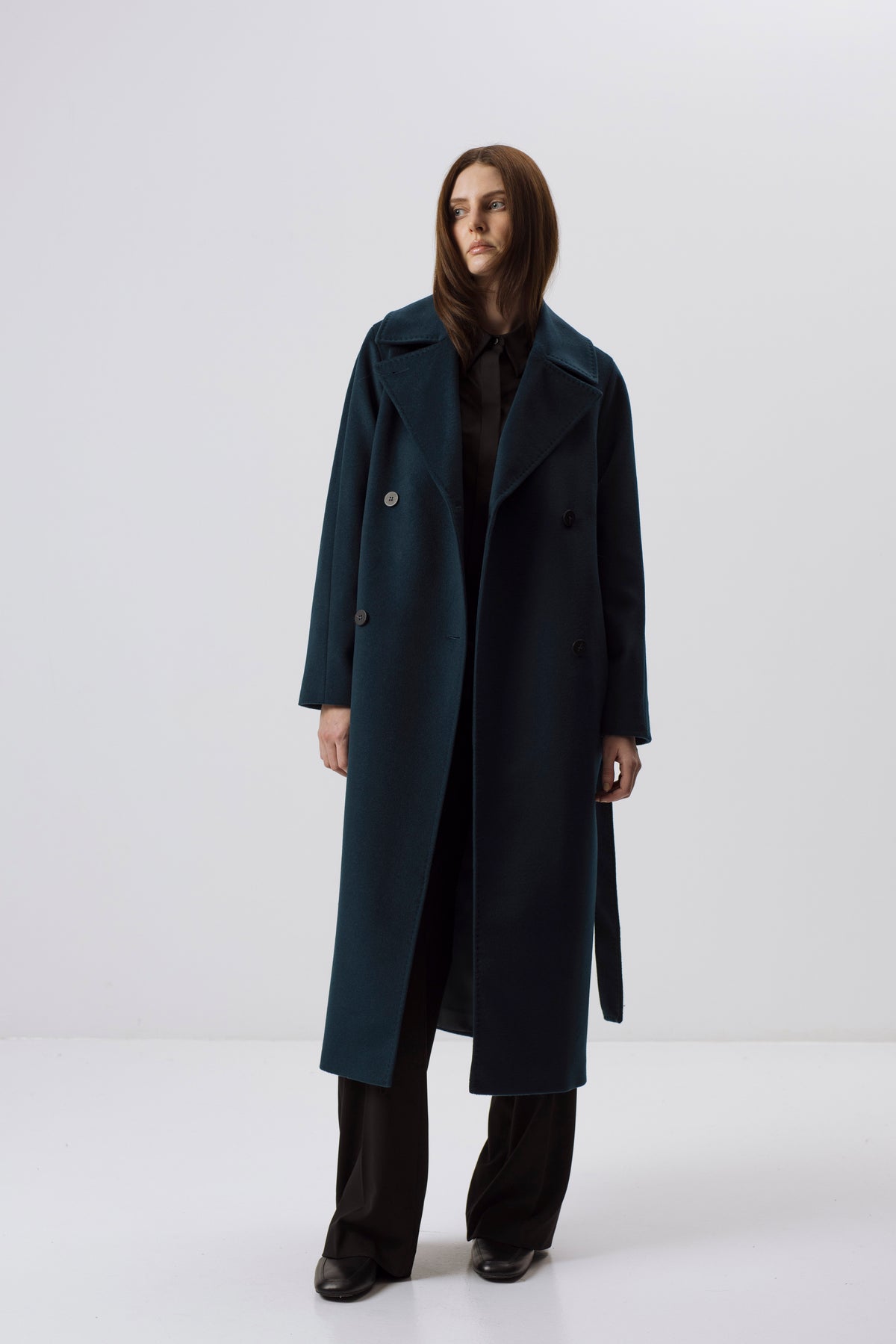 EMERALD DOUBLE-BREASTED BELTED COAT WITH WOOL