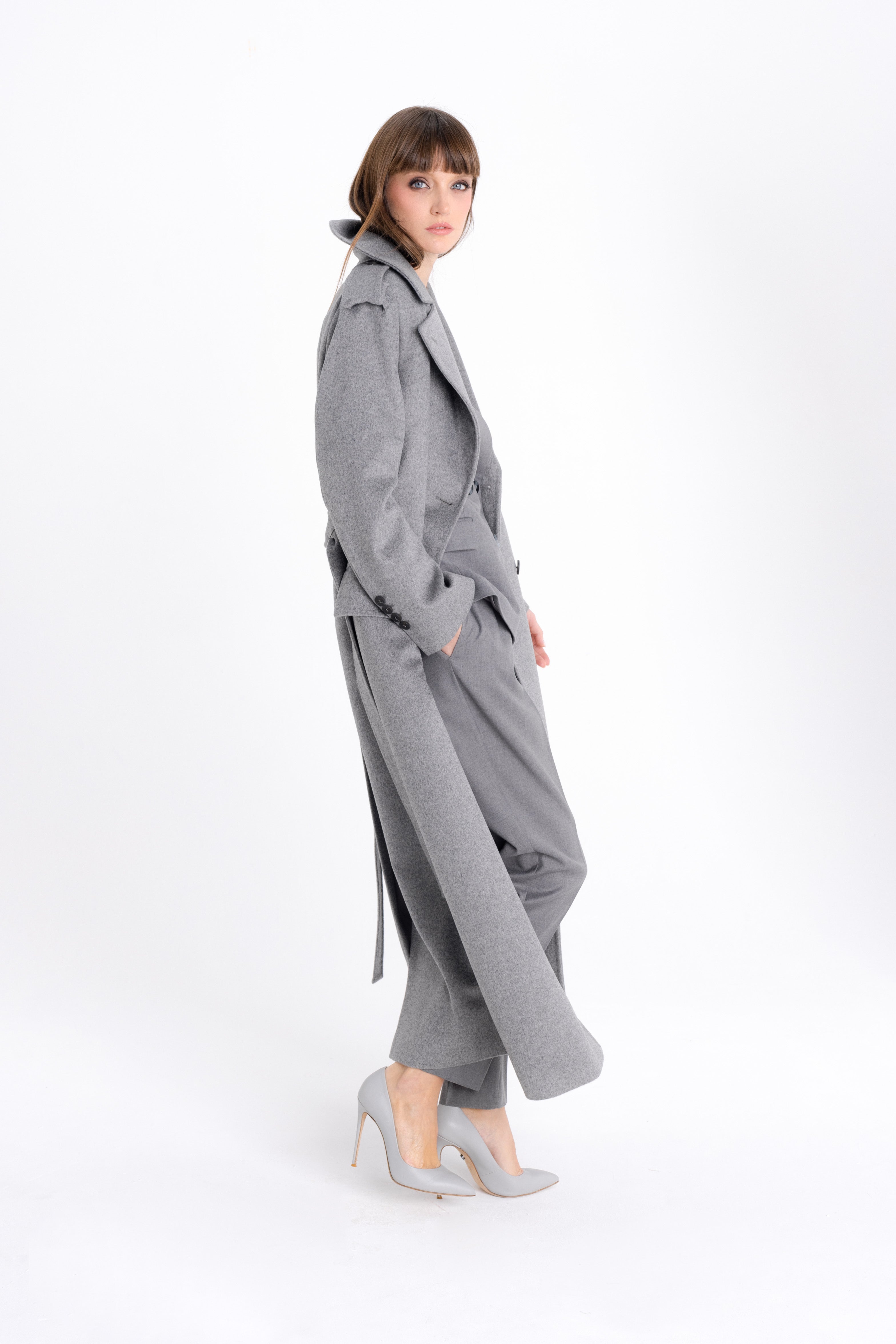 GREY DOUBLE-BREASTED WOOL COAT