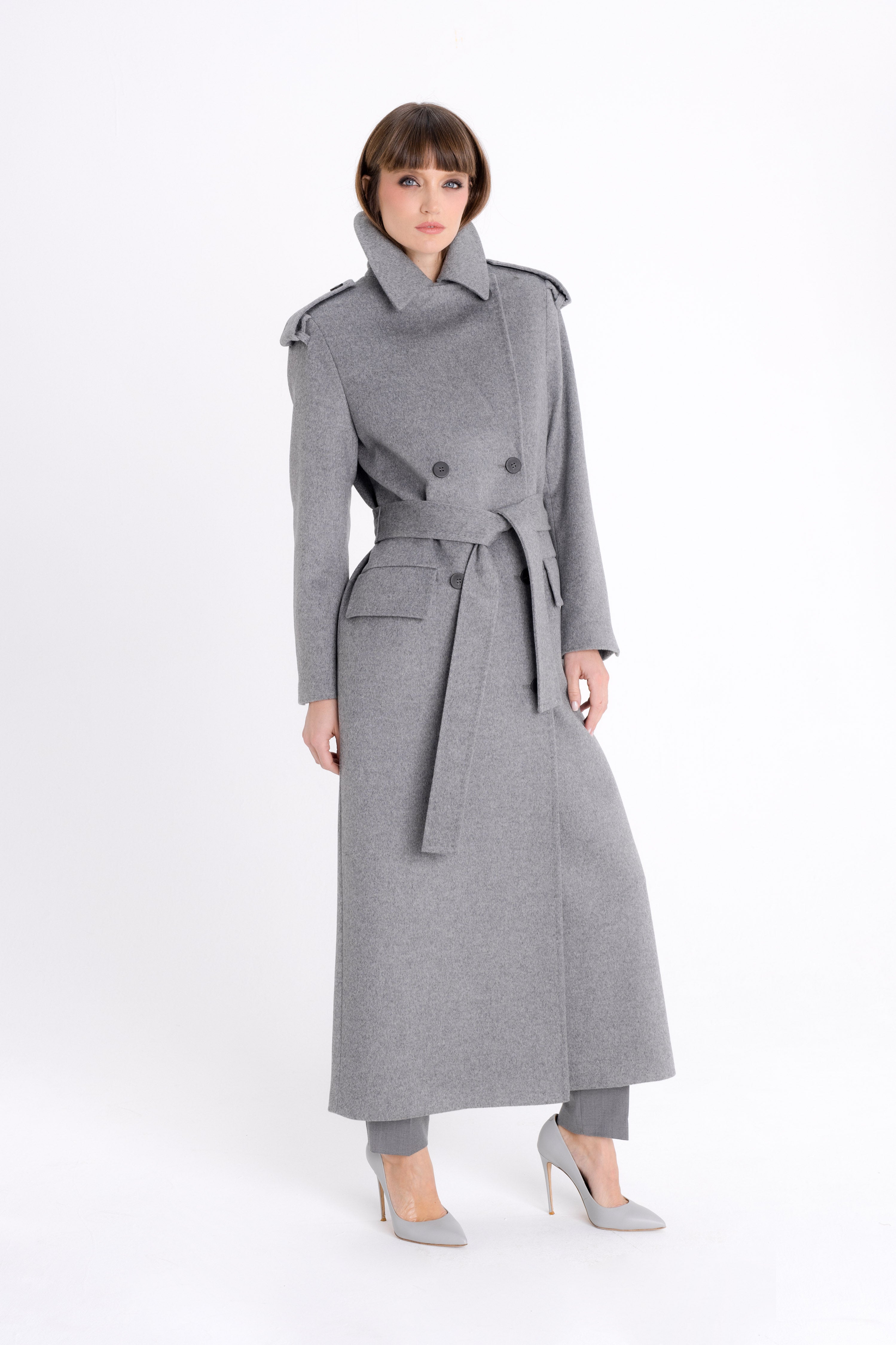 GREY DOUBLE-BREASTED WOOL COAT