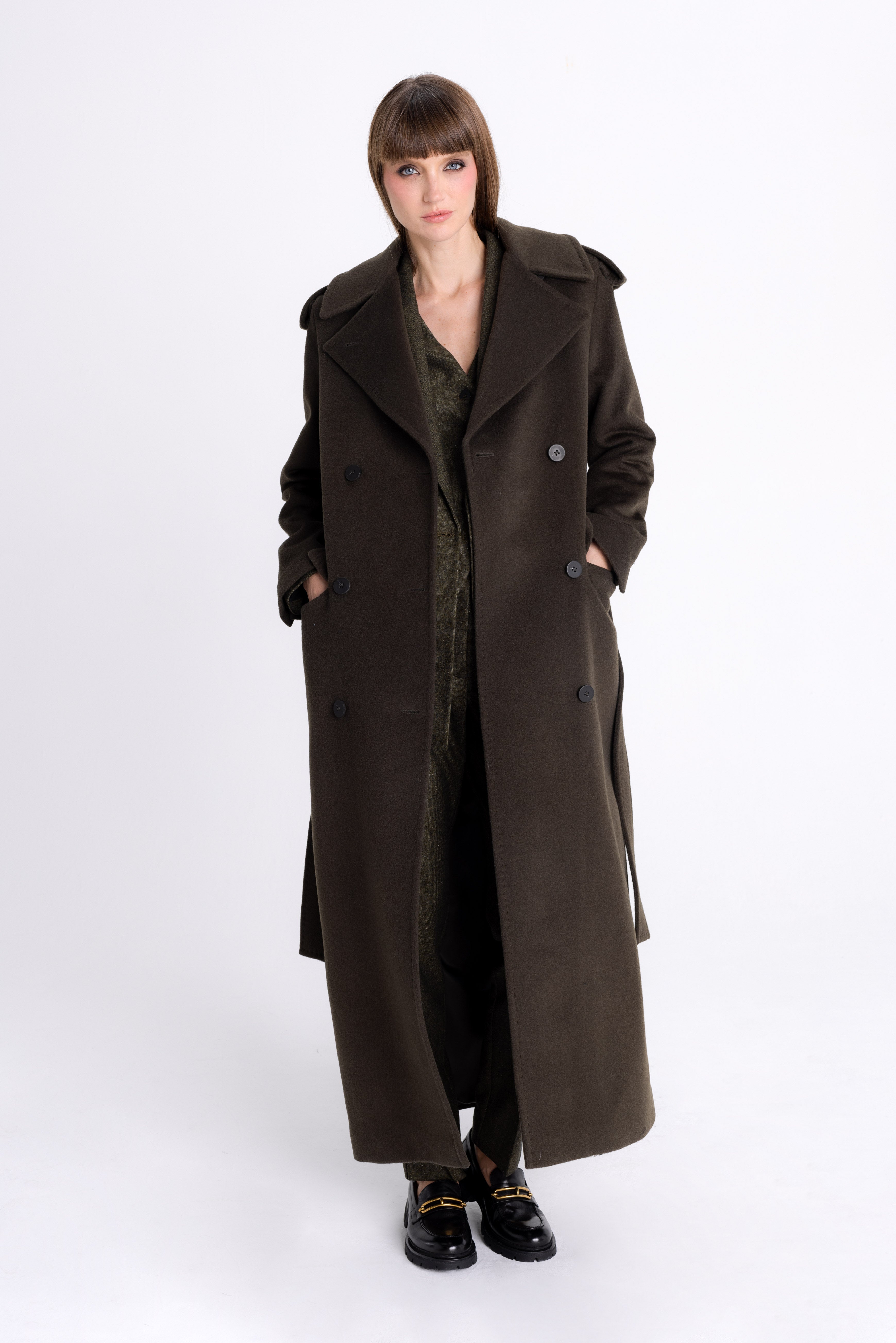 FOREST GREEN DOUBLE-BREASTED WOOL COAT