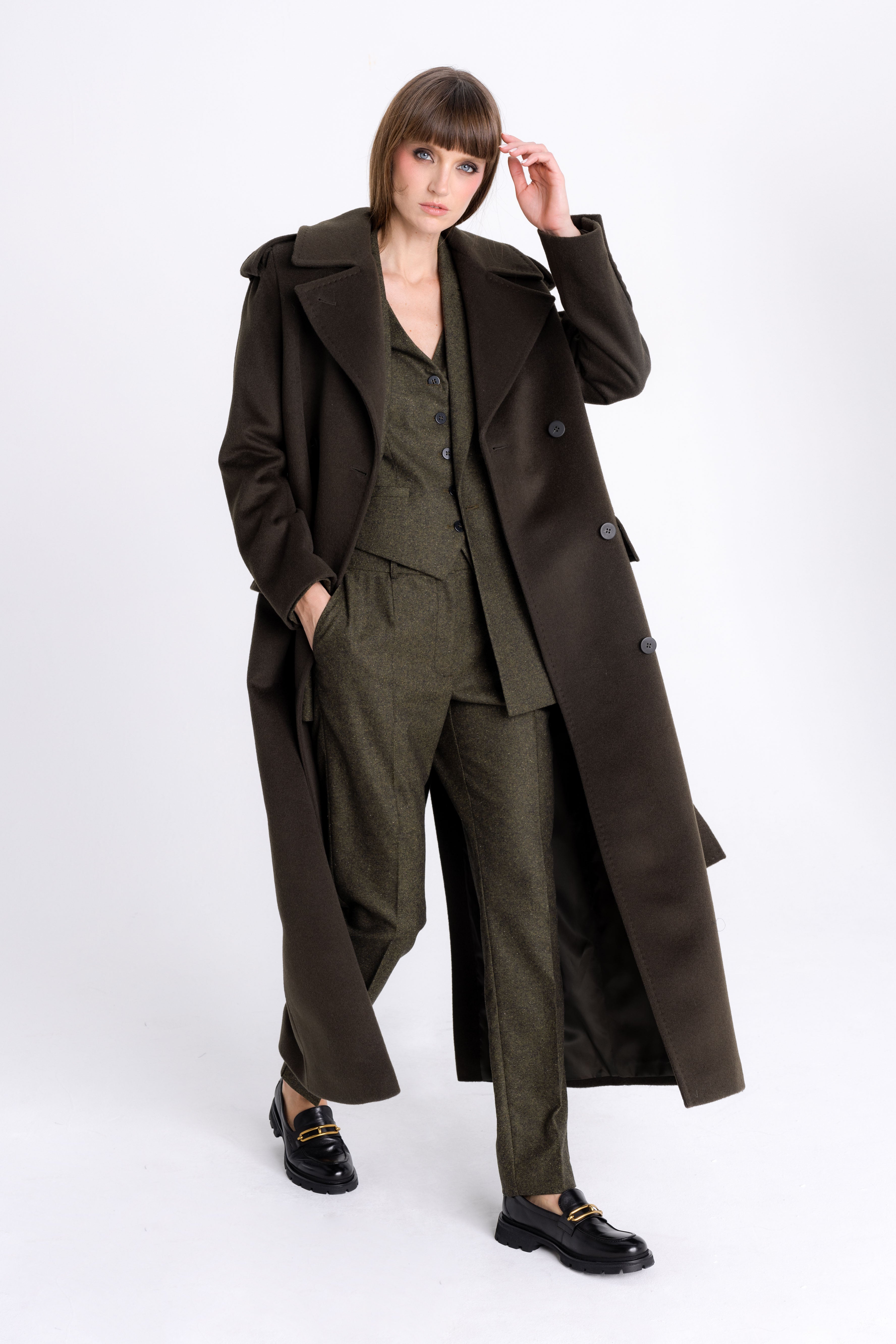 FOREST GREEN DOUBLE-BREASTED WOOL COAT – InAvati