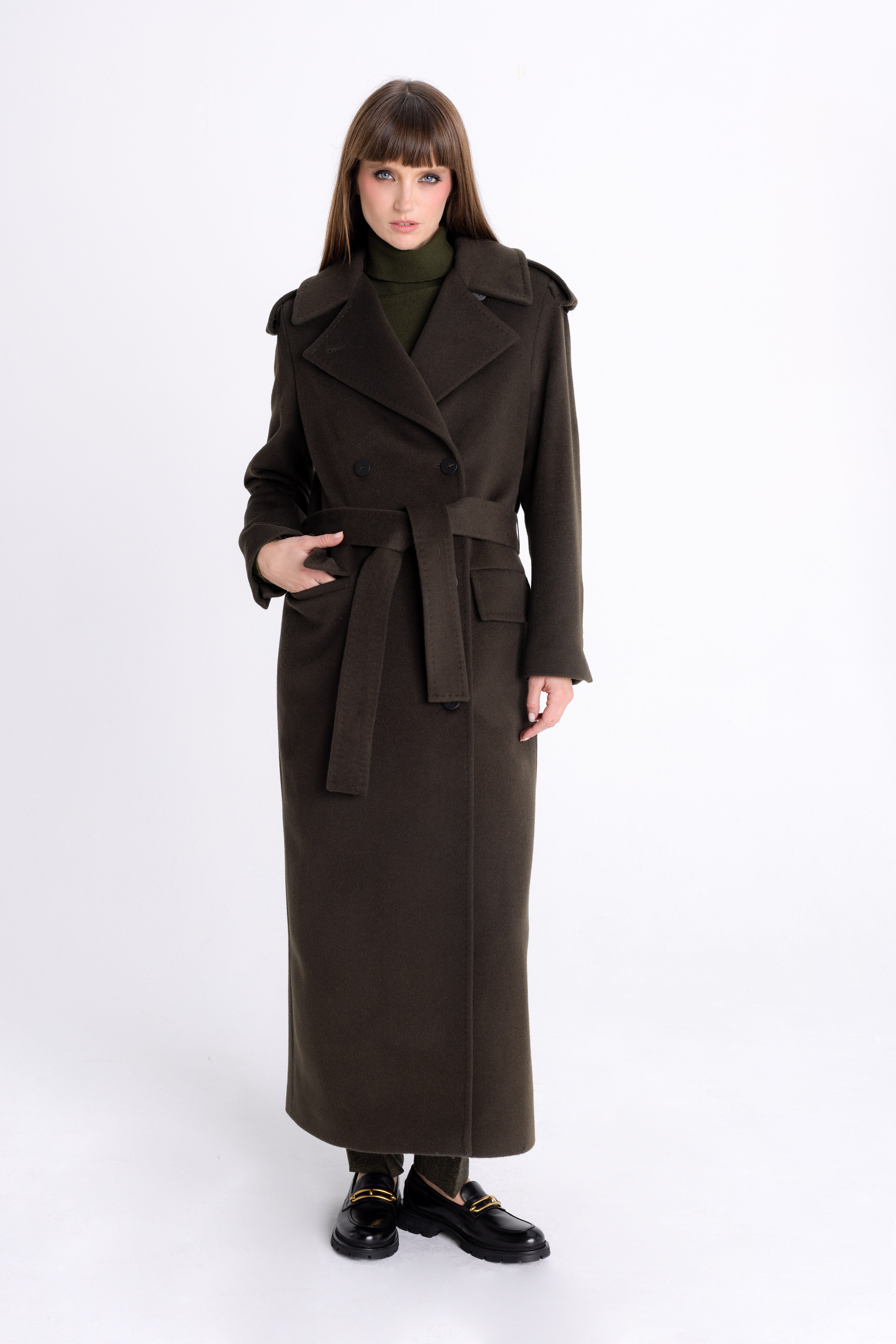 FOREST GREEN DOUBLE-BREASTED WOOL COAT – InAvati