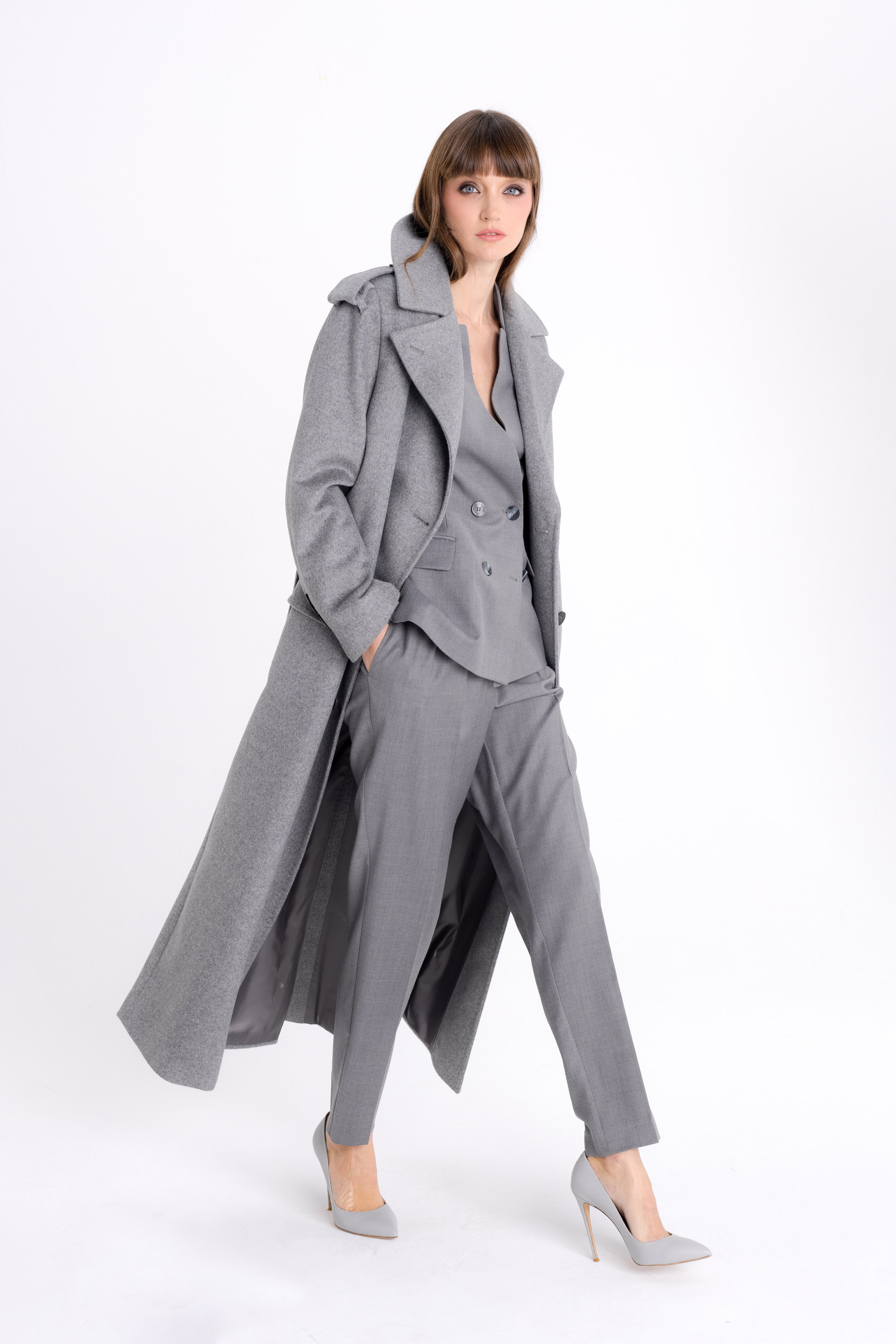 GREY DOUBLE-BREASTED WOOL COAT