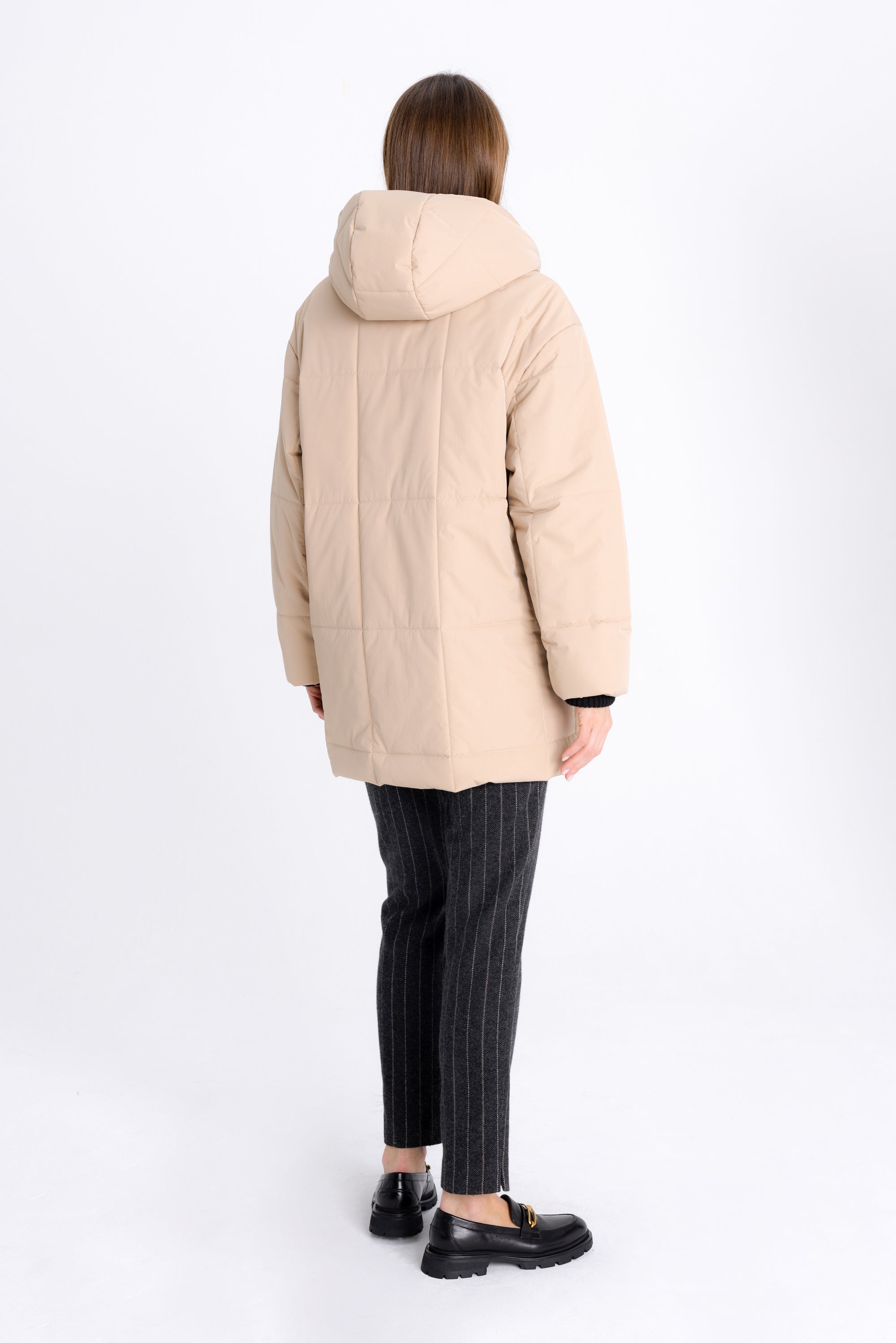 QUILTED SAND SHORT JACKET WITH HOOD