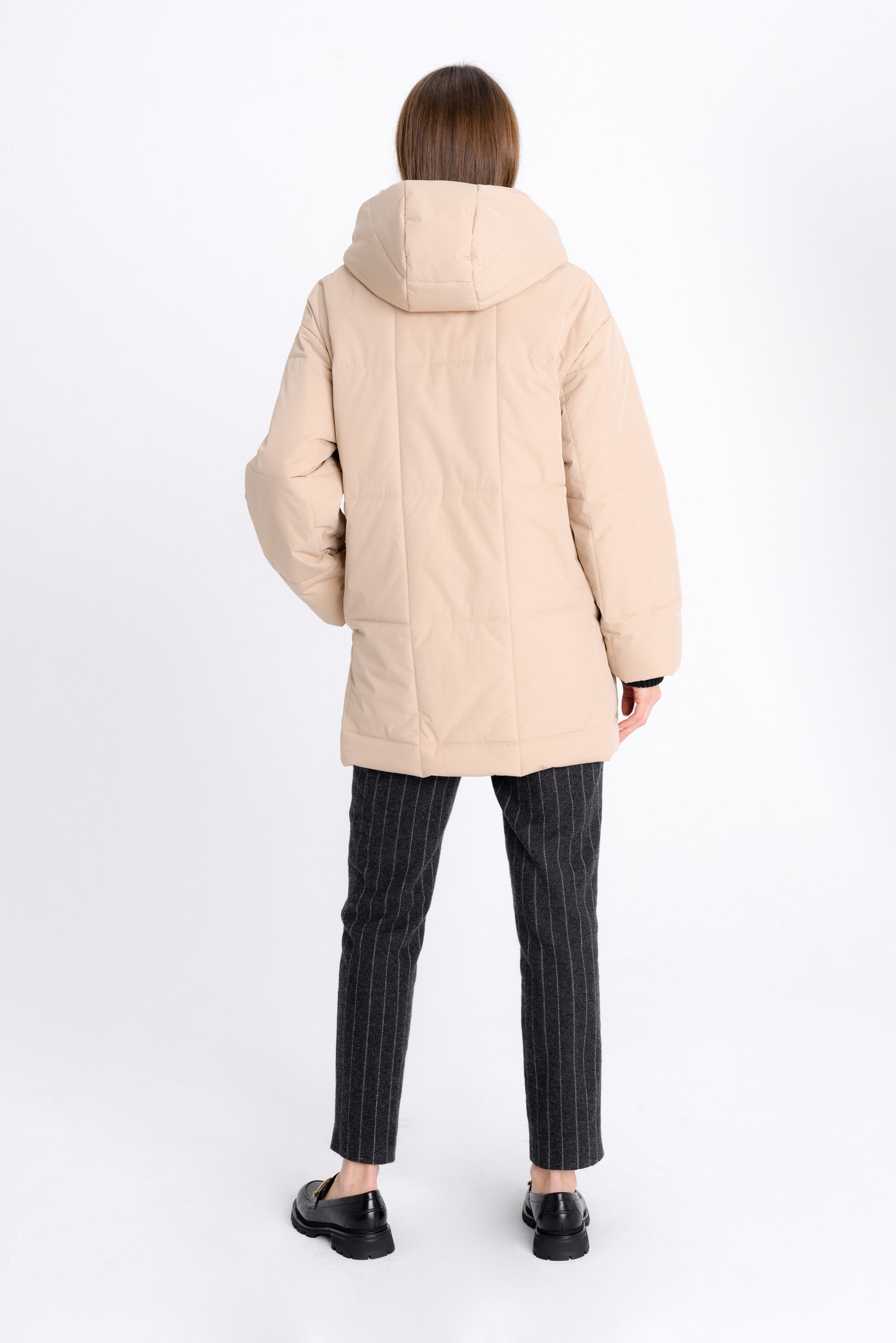 QUILTED SAND SHORT JACKET WITH HOOD
