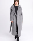 GREY DOUBLE-BREASTED COAT WITH BELT