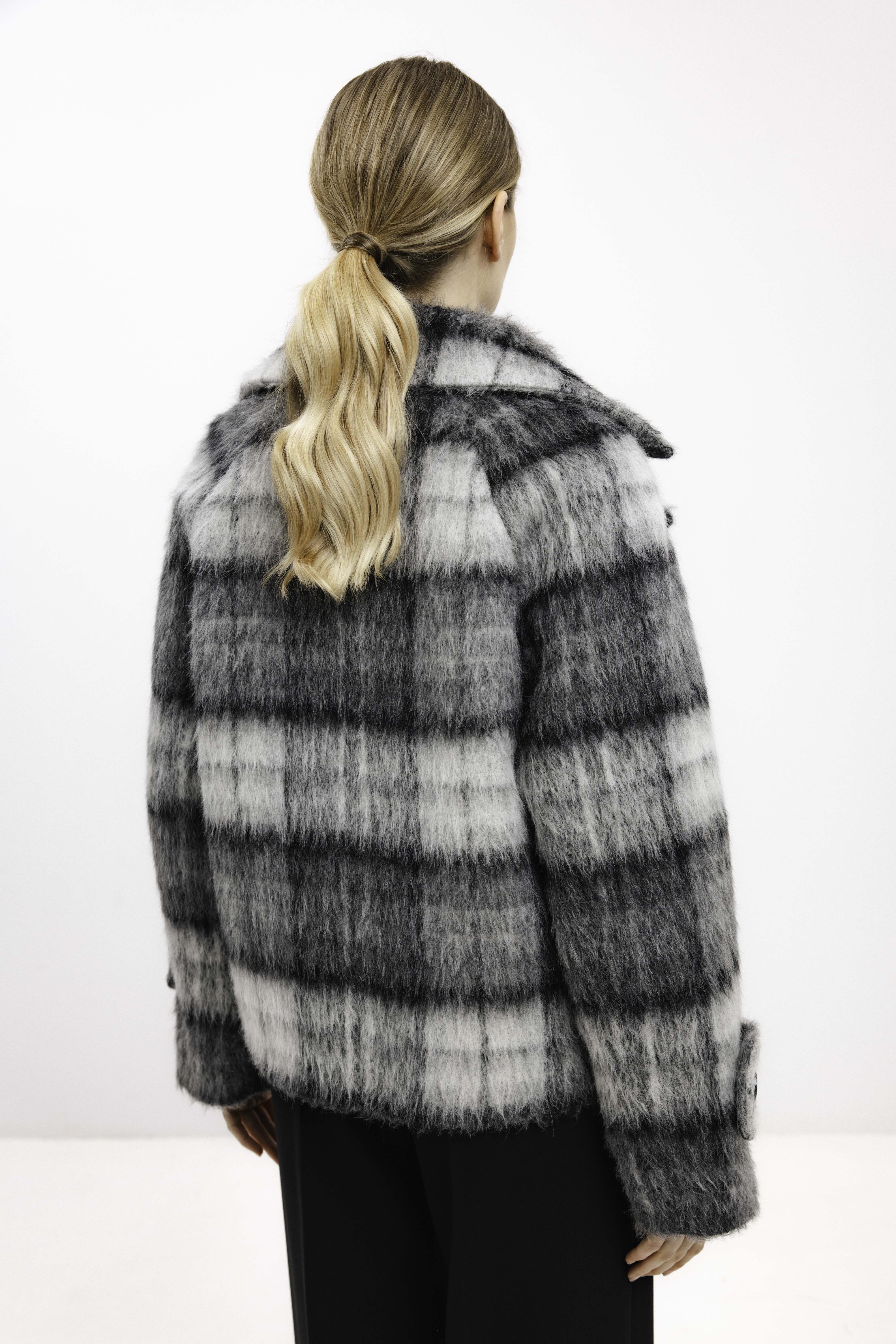 GREY CHECKED ALPACA-BLEND COAT