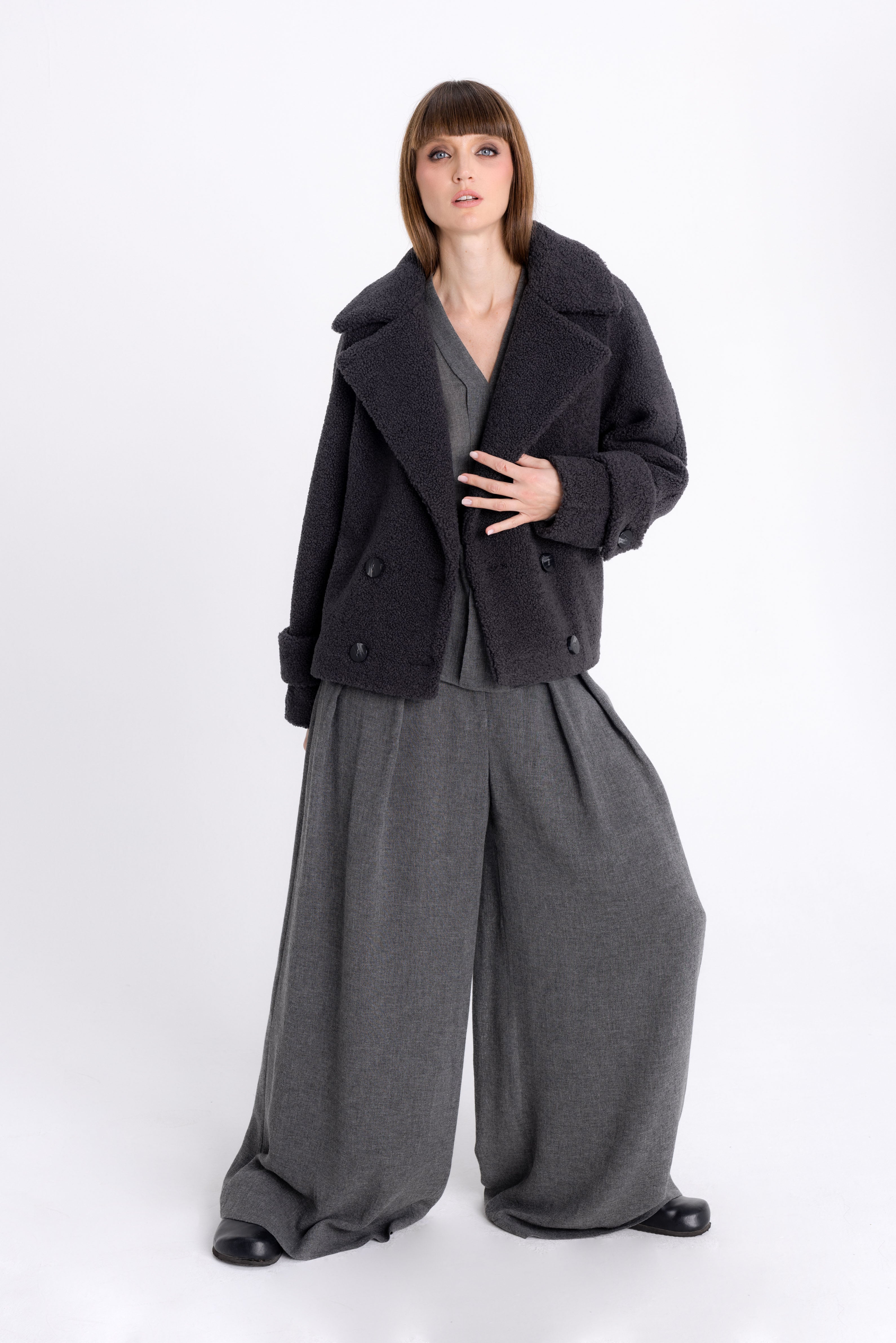 FAUX FUR ANTHRACITE COAT