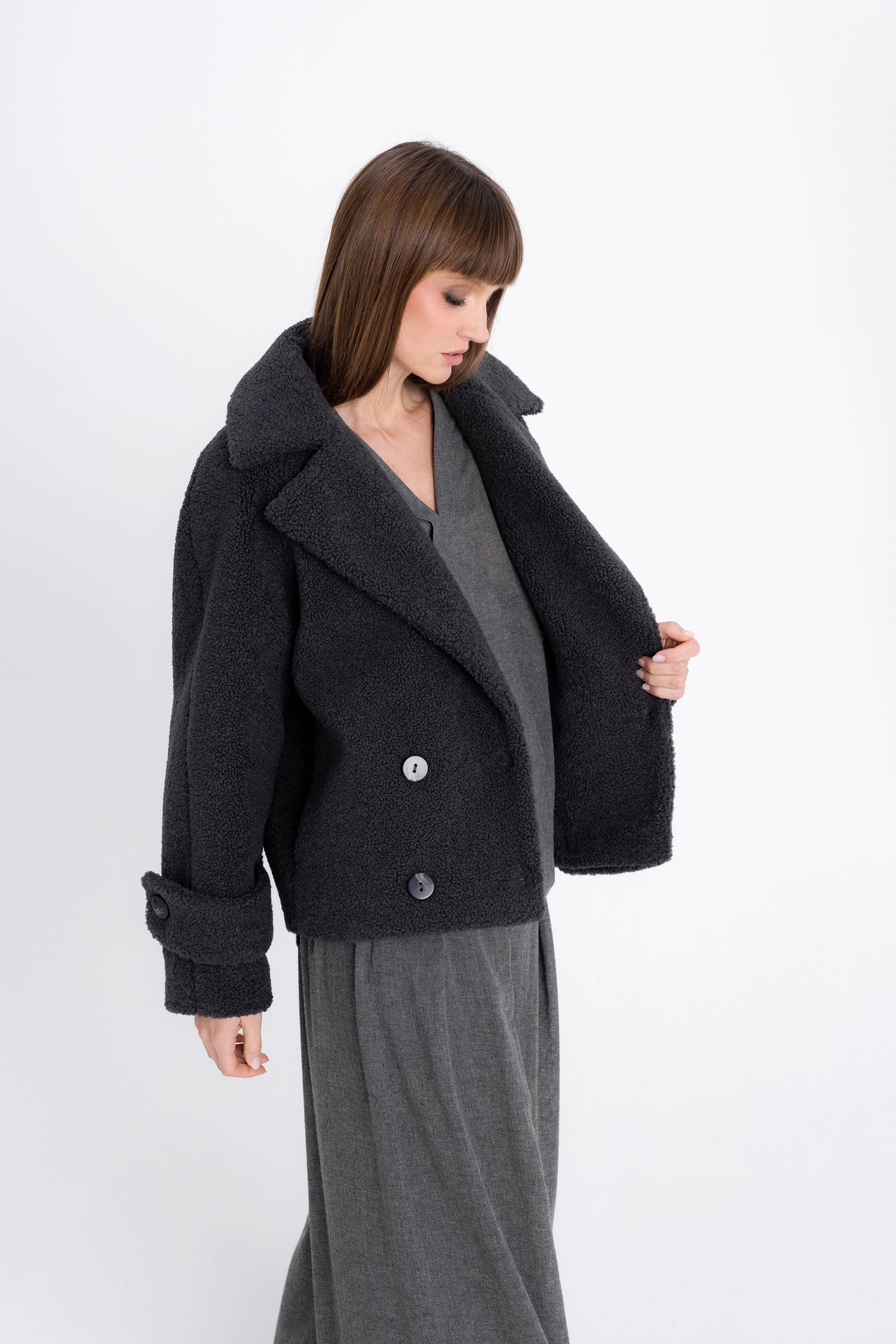 FAUX FUR ANTHRACITE COAT