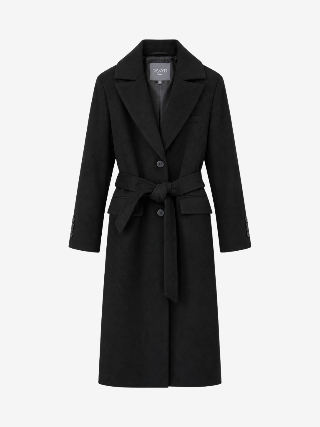 BLACK FITTED WOOL COAT WITH BELT