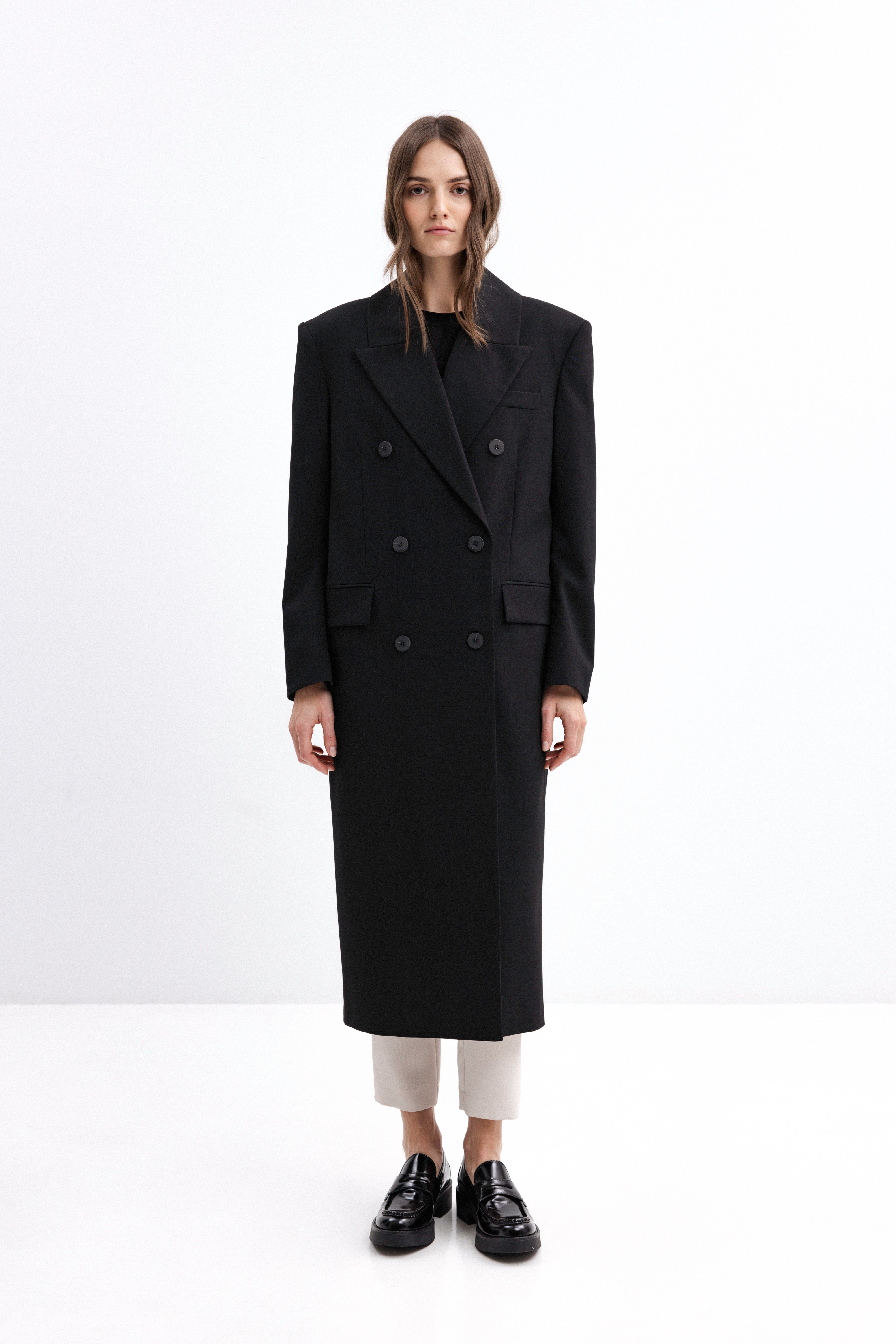 BLACK OVERSIZED COAT-STYLE JACKET