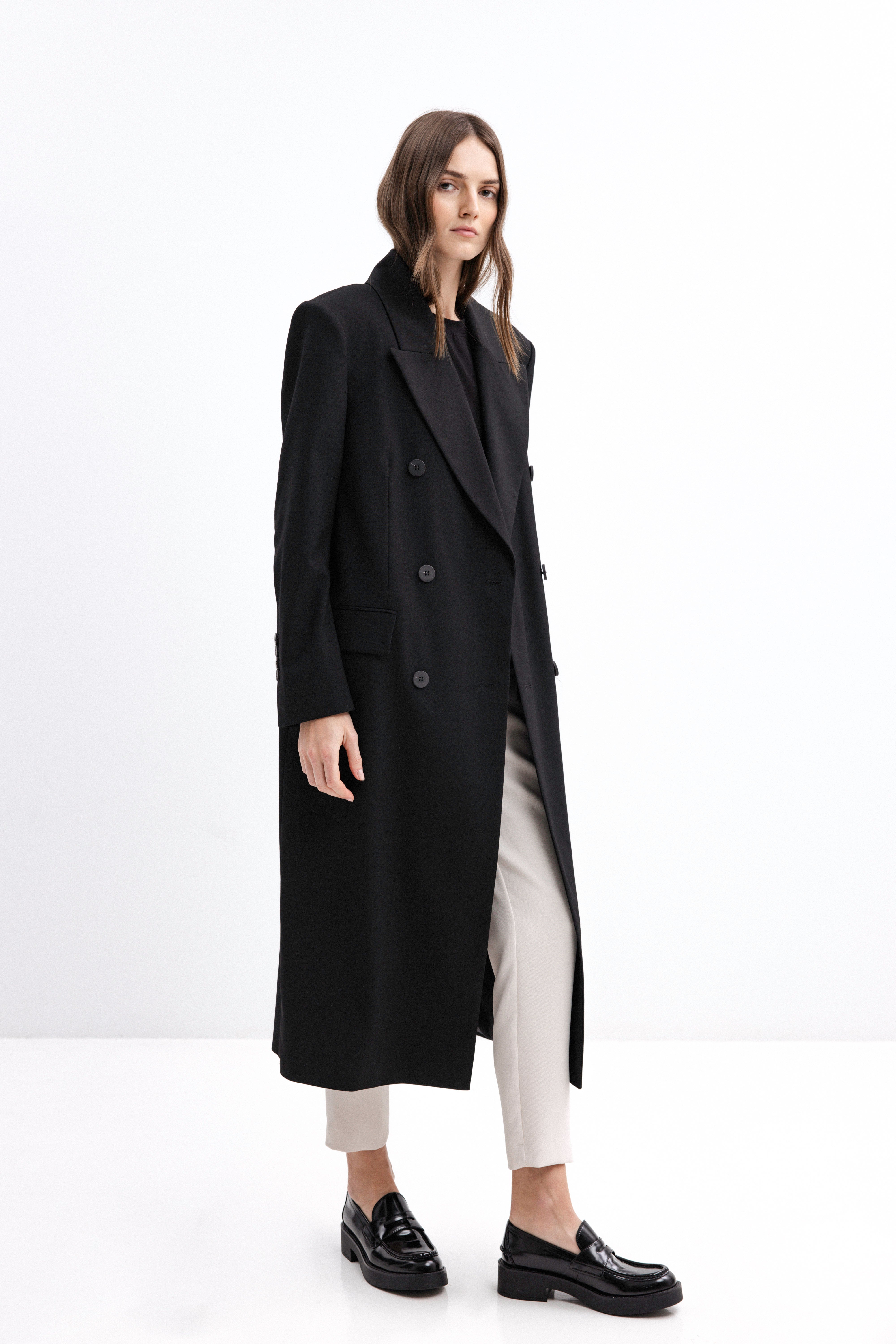 BLACK OVERSIZED COAT-STYLE JACKET