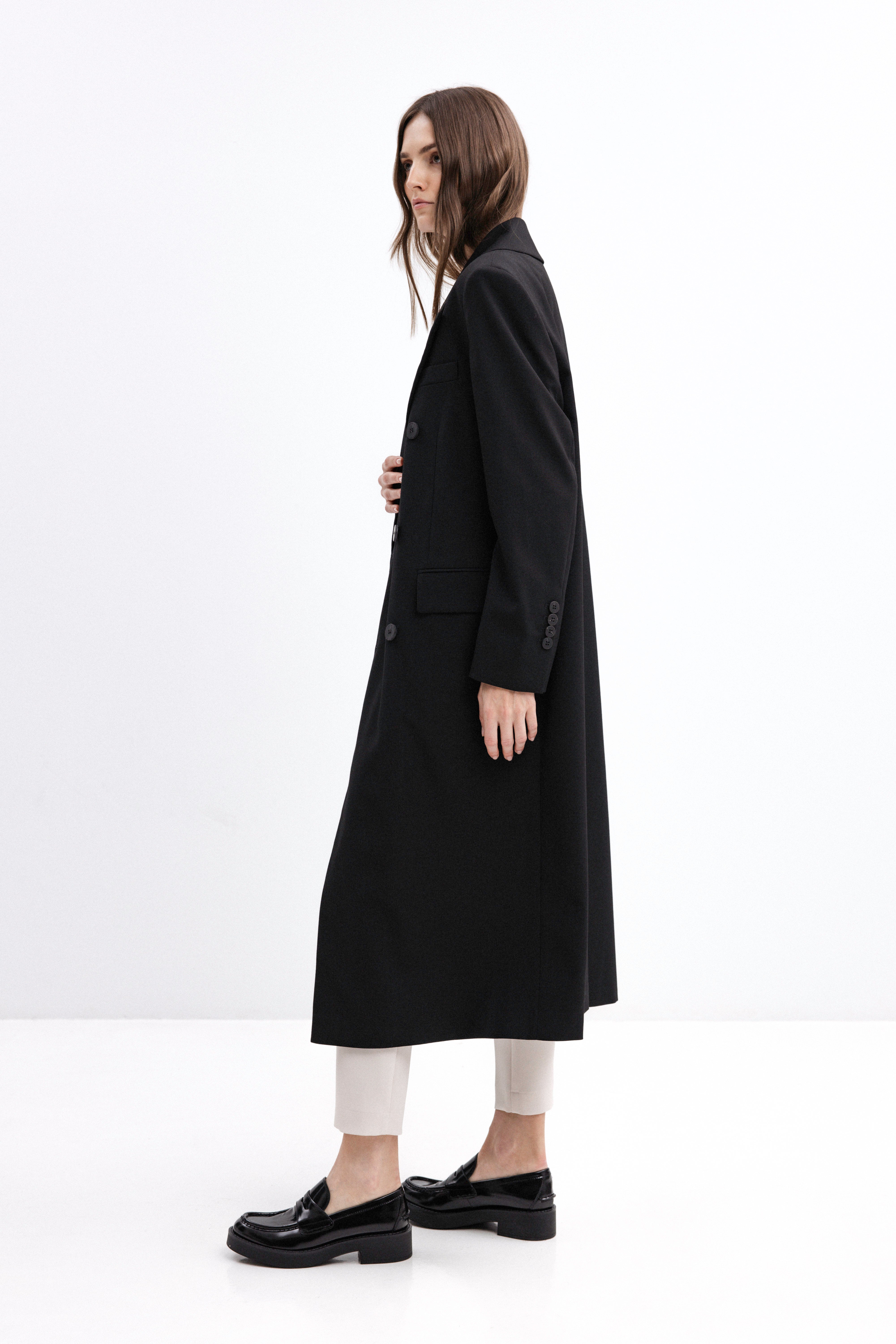 BLACK OVERSIZED COAT-STYLE JACKET