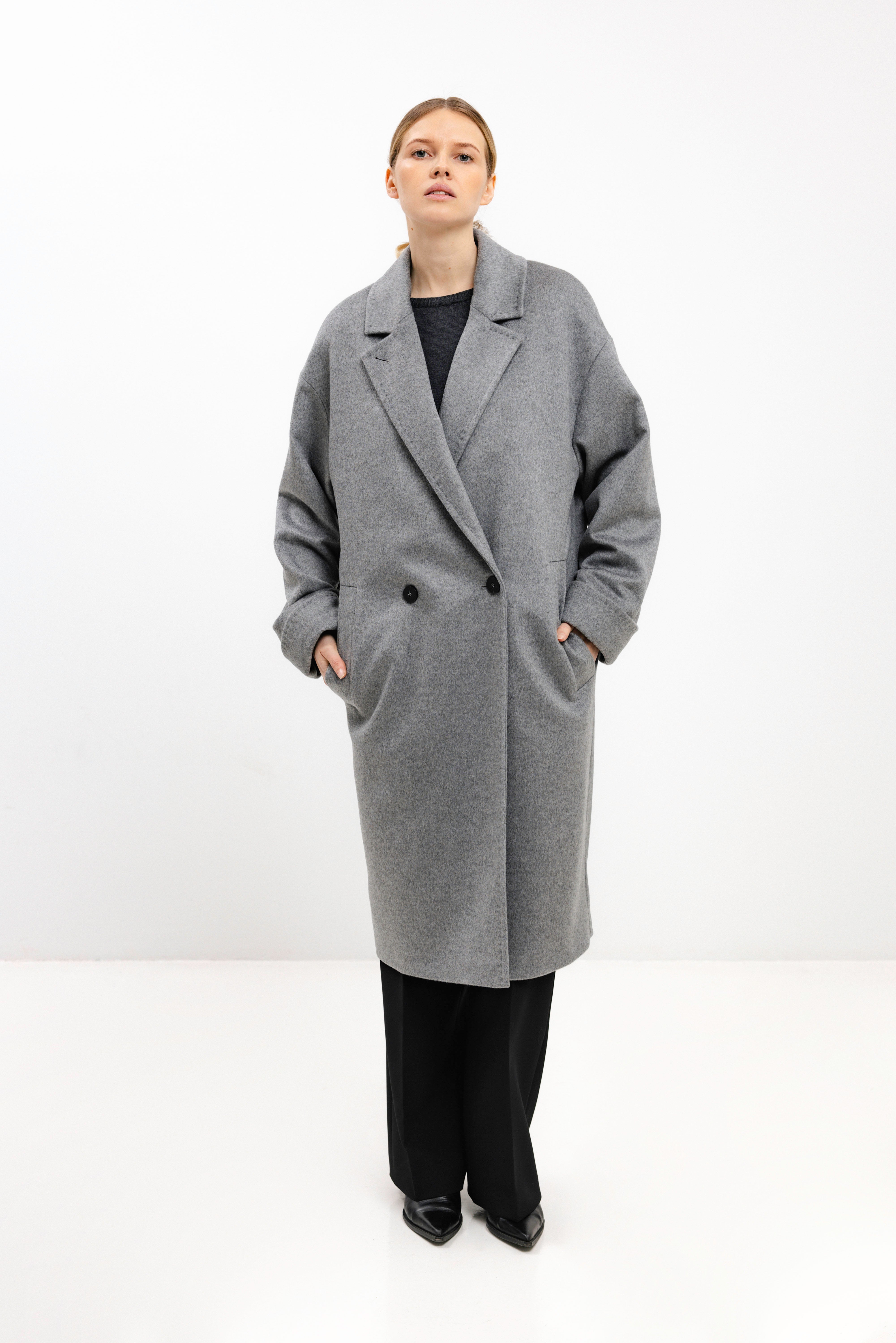 OVERSIZED DOUBLE-BREASTED WOOL COAT IN GREY