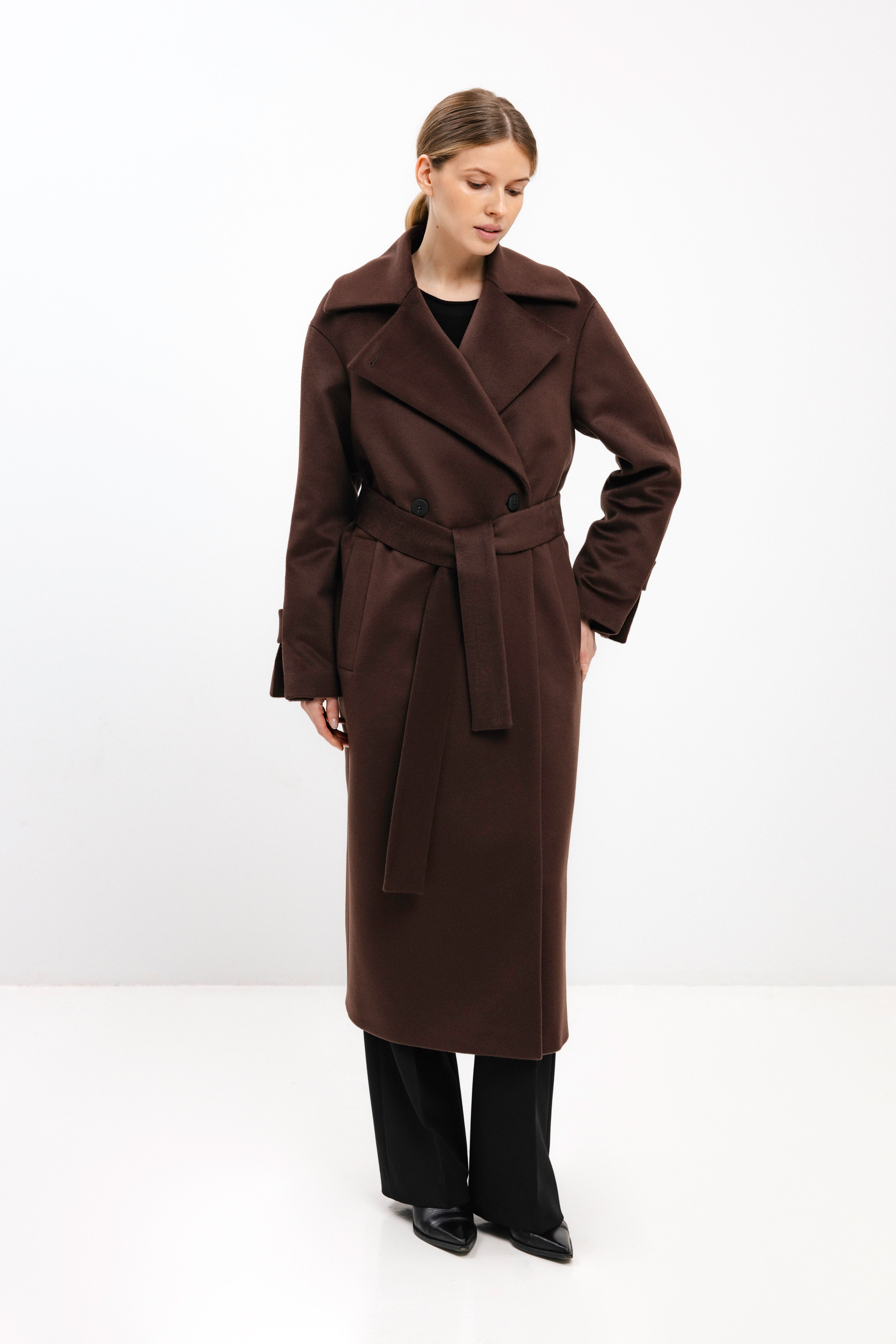 DOUBLE-BREASTED WOOL COAT IN CHOCOLATE BROWN