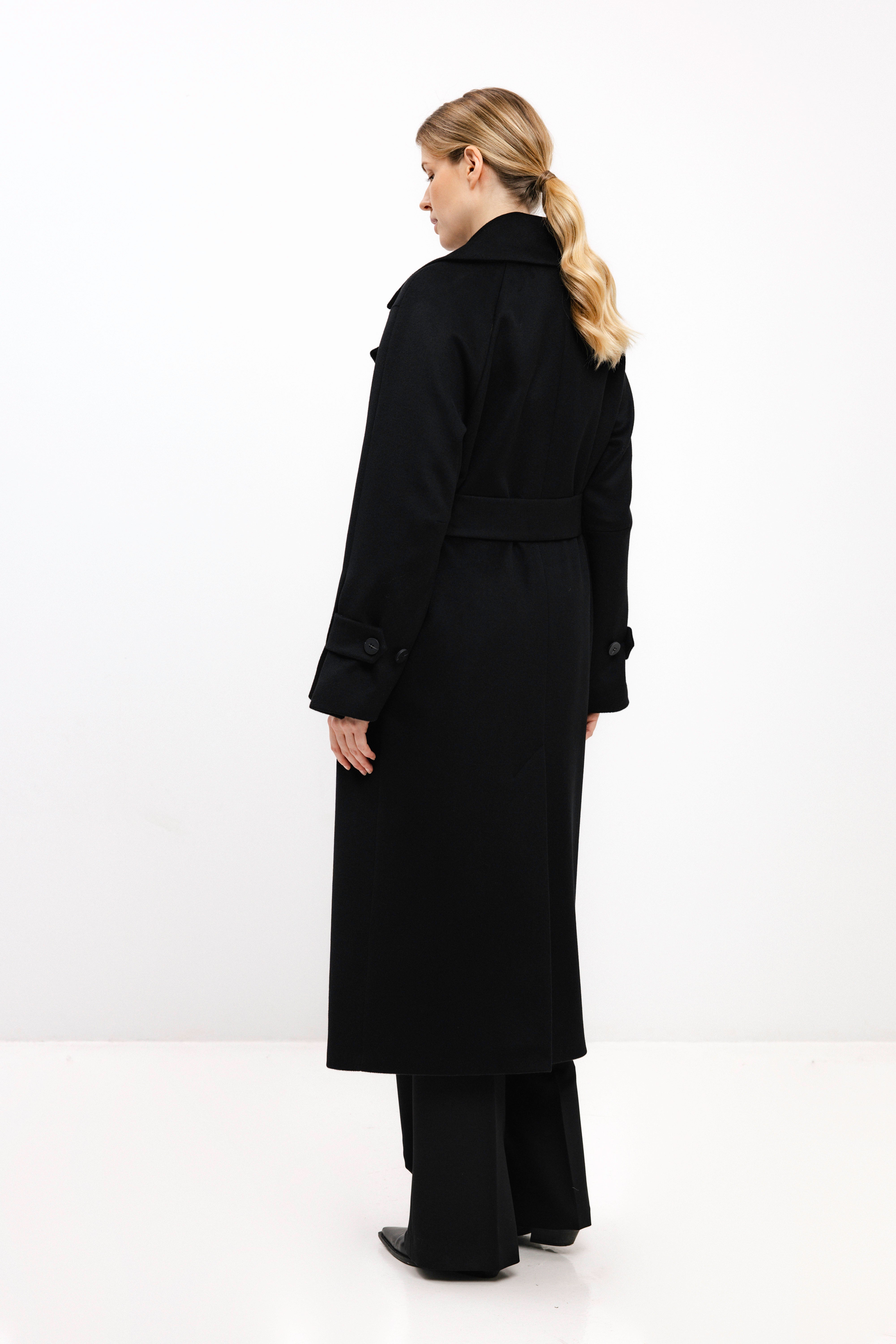 DOUBLE-BREASTED WOOL COAT IN BLACK