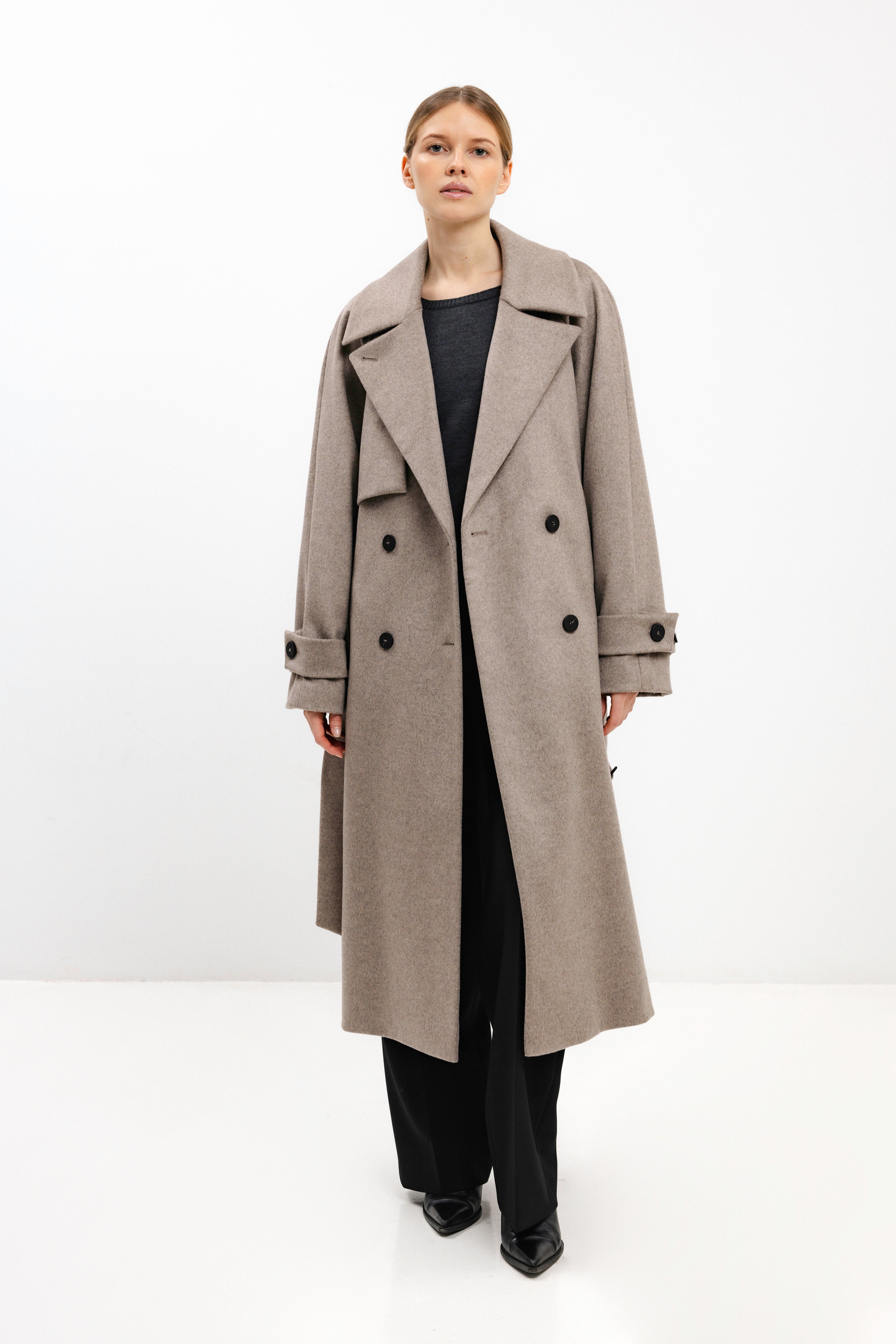 CAPPUCCINO WOOL COAT WITH BELT