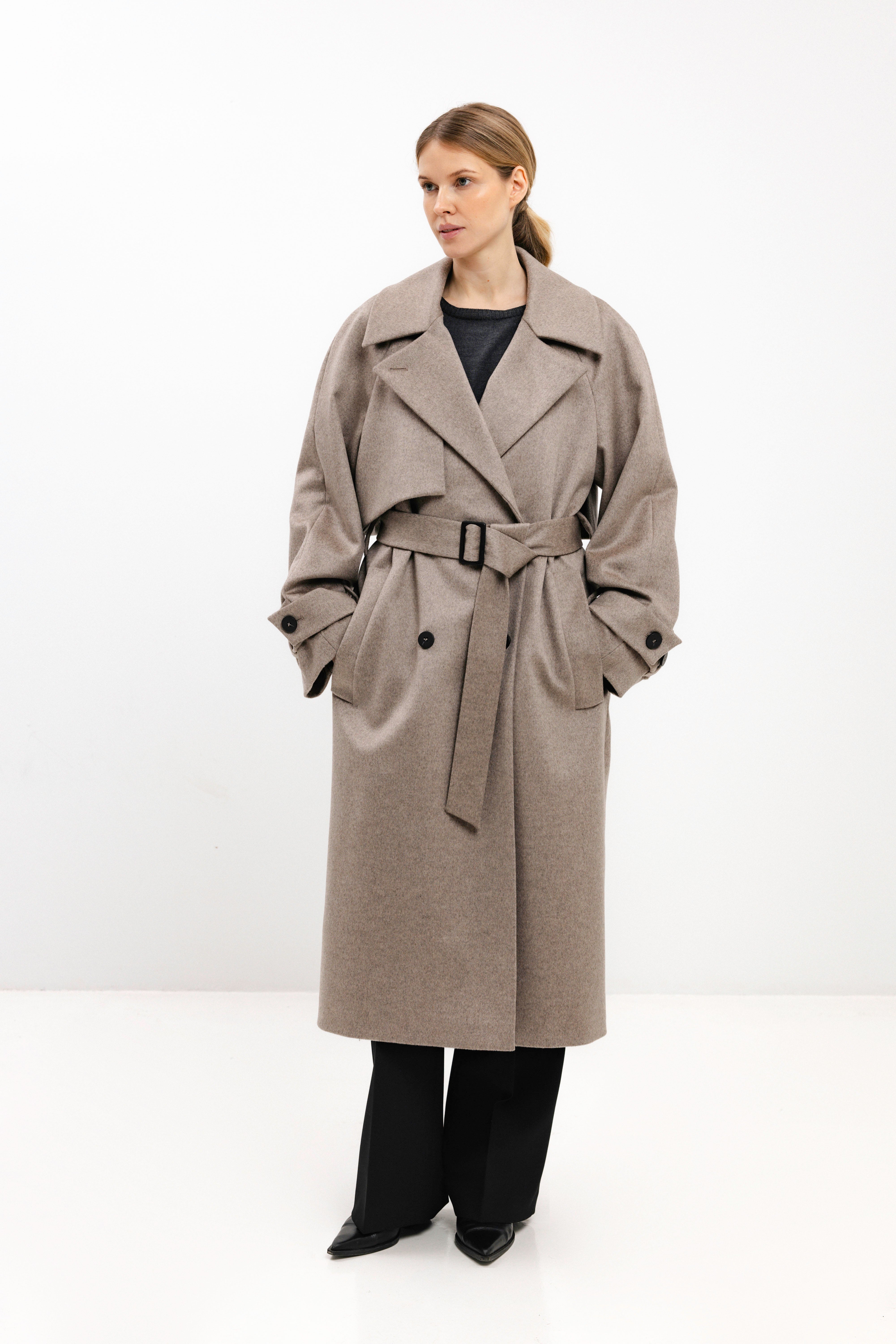 CAPPUCCINO WOOL COAT WITH BELT