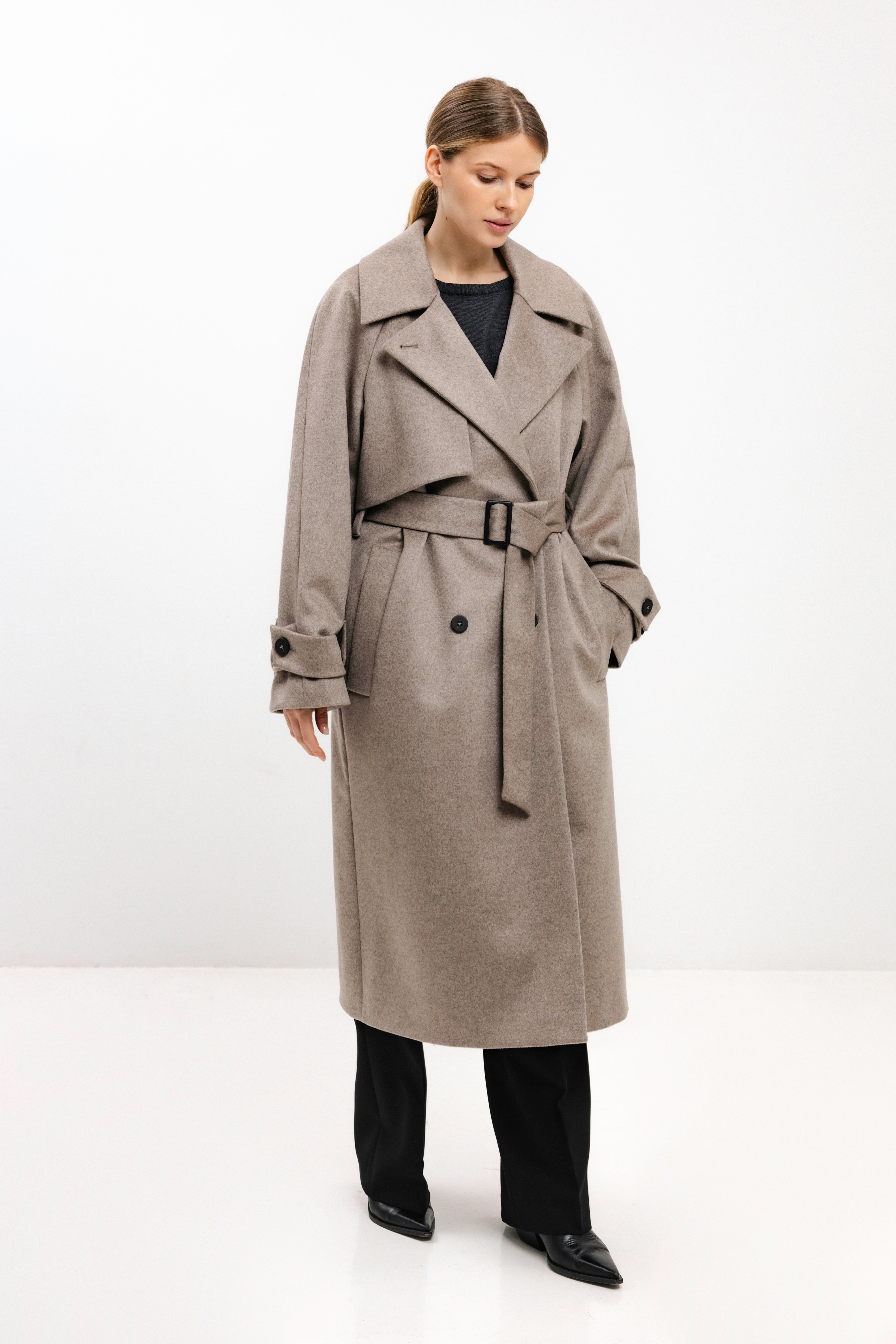 CAPPUCCINO WOOL COAT WITH BELT