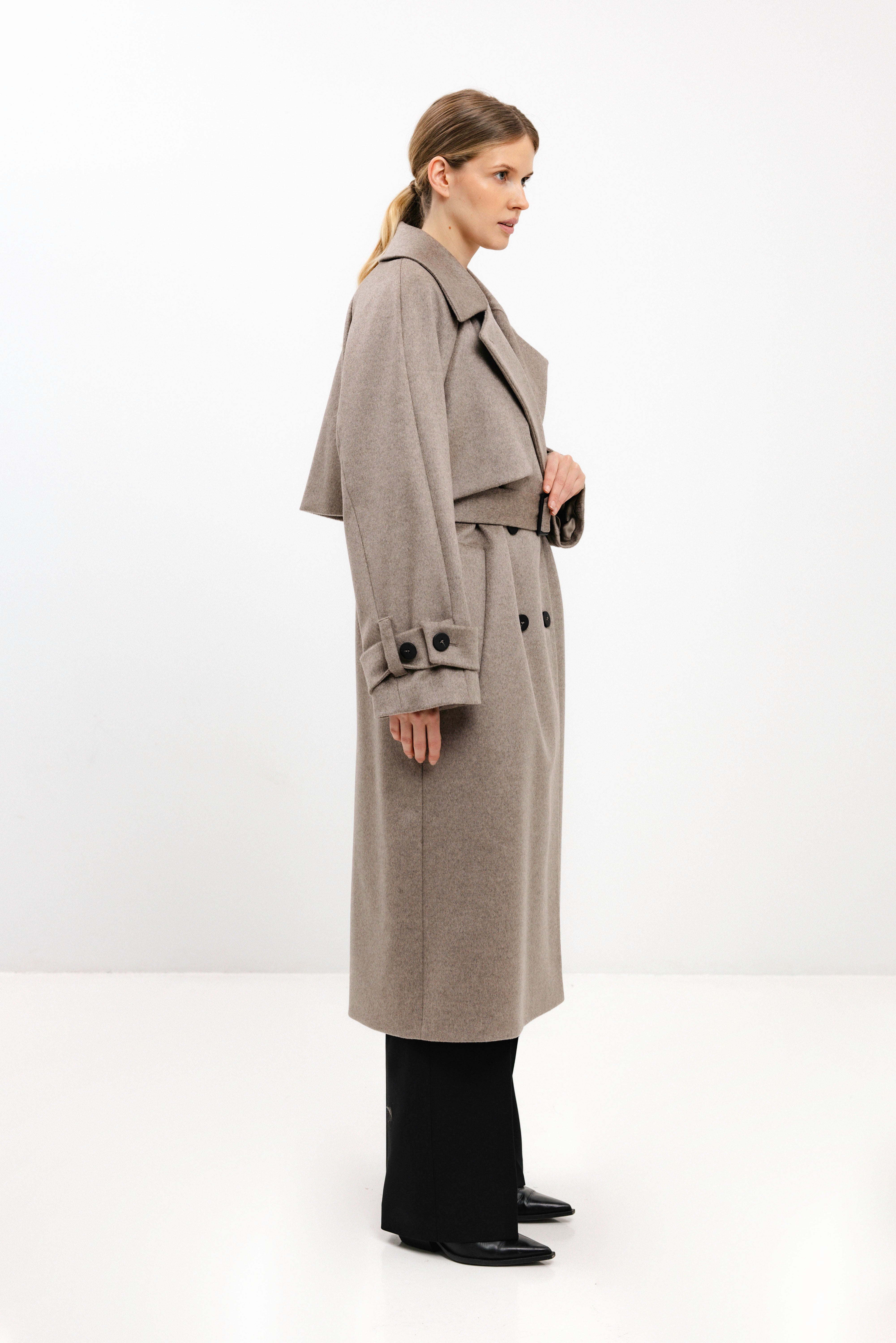 CAPPUCCINO WOOL COAT WITH BELT