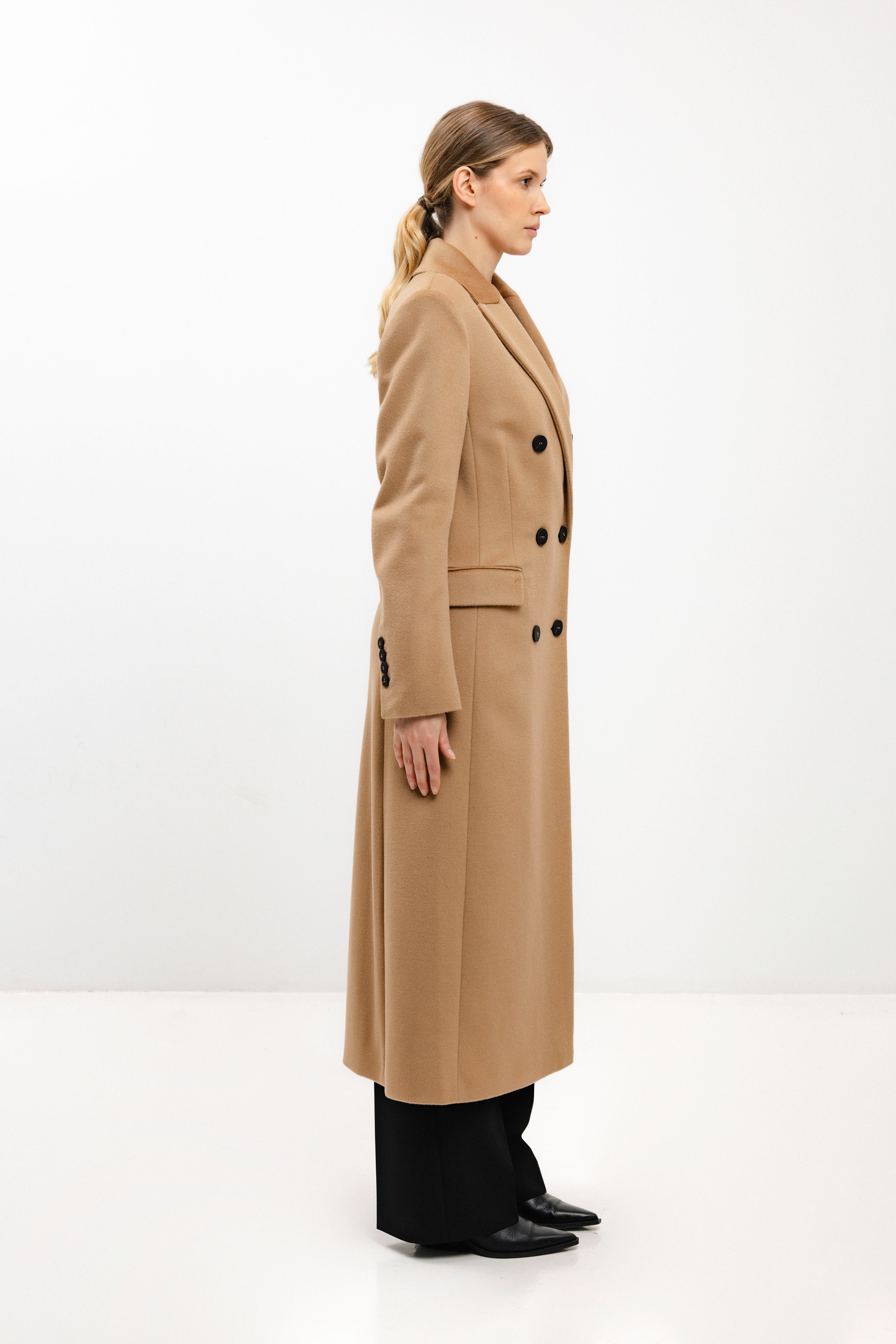 LONG FITTED CAMEL WOOL COAT