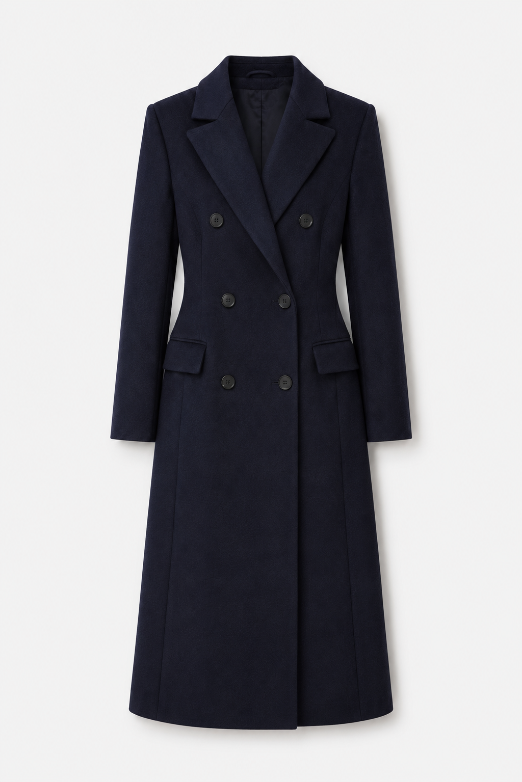 LONG FITTED NAVY WOOL COAT